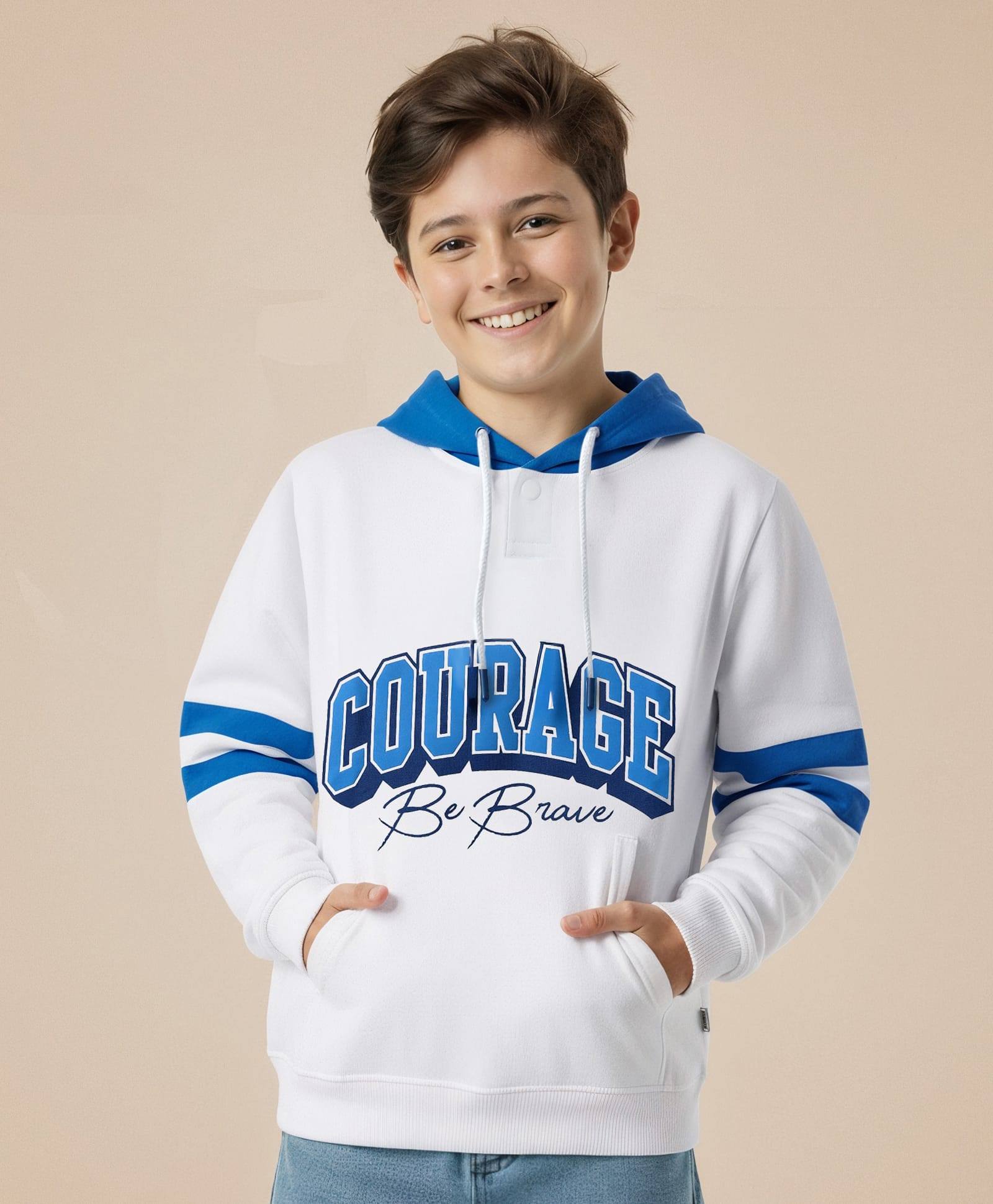 Pine Kids Cotton Knit Full Sleeves Hooded Sweatshirt With Text Print - White-picture-30