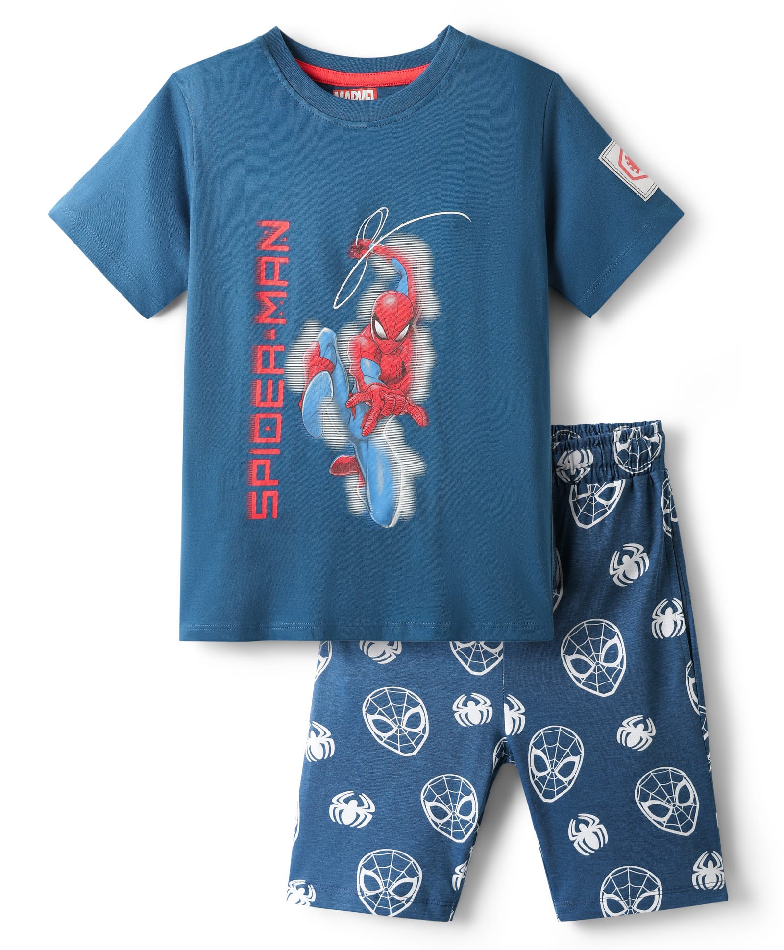Pine Kids Marvel Single Jersey Knit Half Sleeves Shorts Night Suit with Spider Man Graphics - Navy Blue-image-36