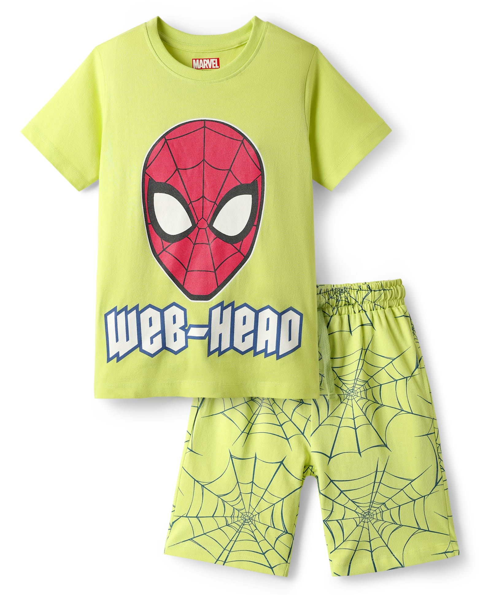 Pine Kids Marvel 100% Cotton Half Sleeves Shorts Night Suit With Spider Man Graphics - Lime Green-image-44