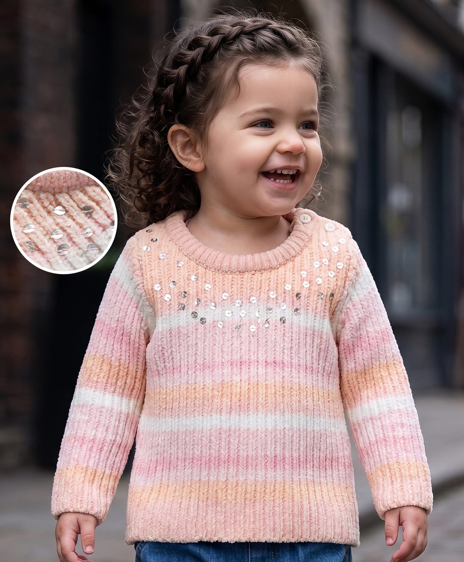 Babyoye Knit Full Sleeves Pullover Sweater with Stripes - Multicolor-picture-27