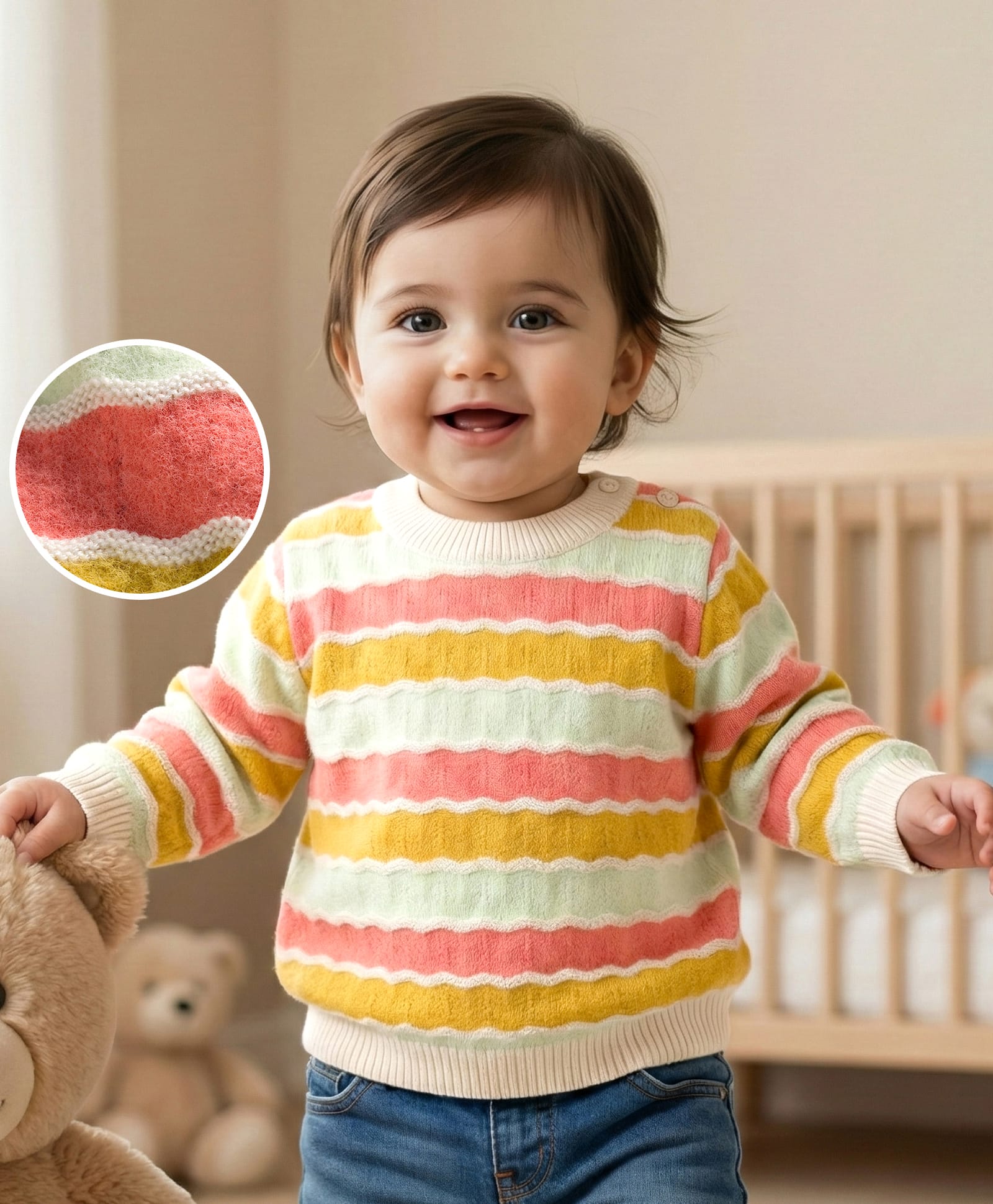 Babyoye Knit Full Sleeves Pullover Sweater with Color Block - Multicolor-image-37