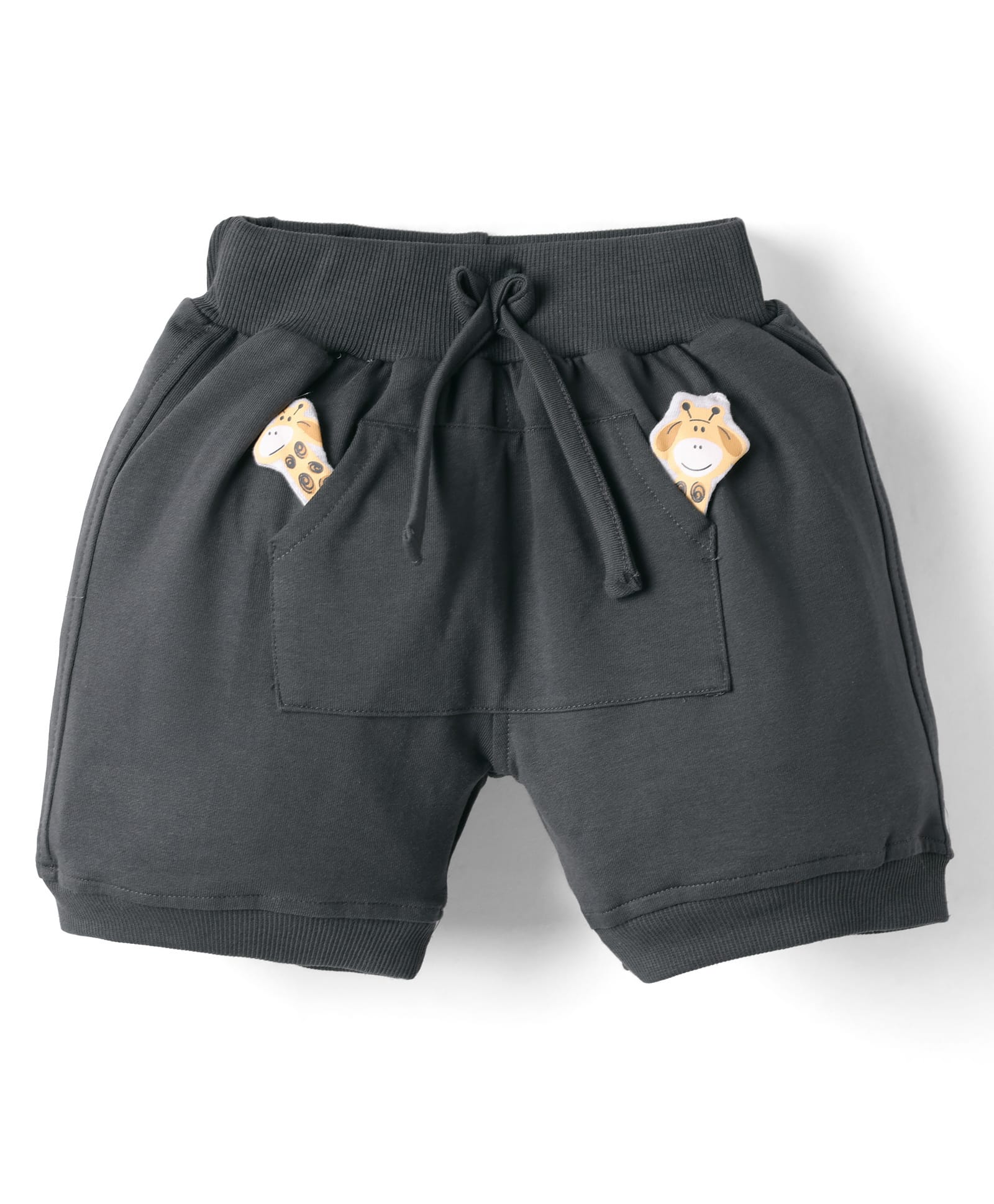 Mini Taurus 100% Cotton Knee Length Shorts With Animal Print - Charcoal Grey-image-15