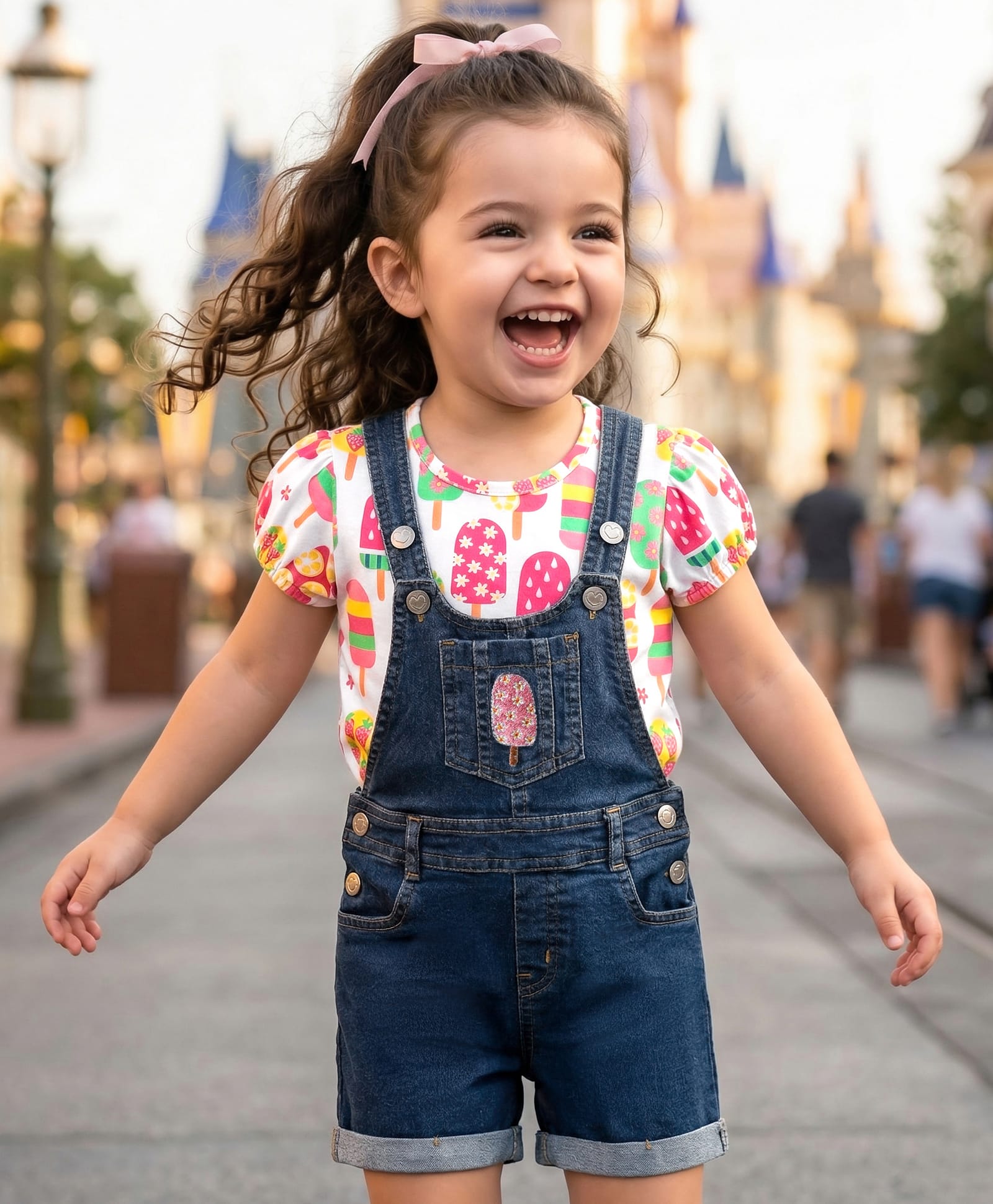 Babyhug Single Jersey Knit Half Sleeves T-Shirt with Dungaree & Ice -Cream Print - Pink & Navy Blue-image-46
