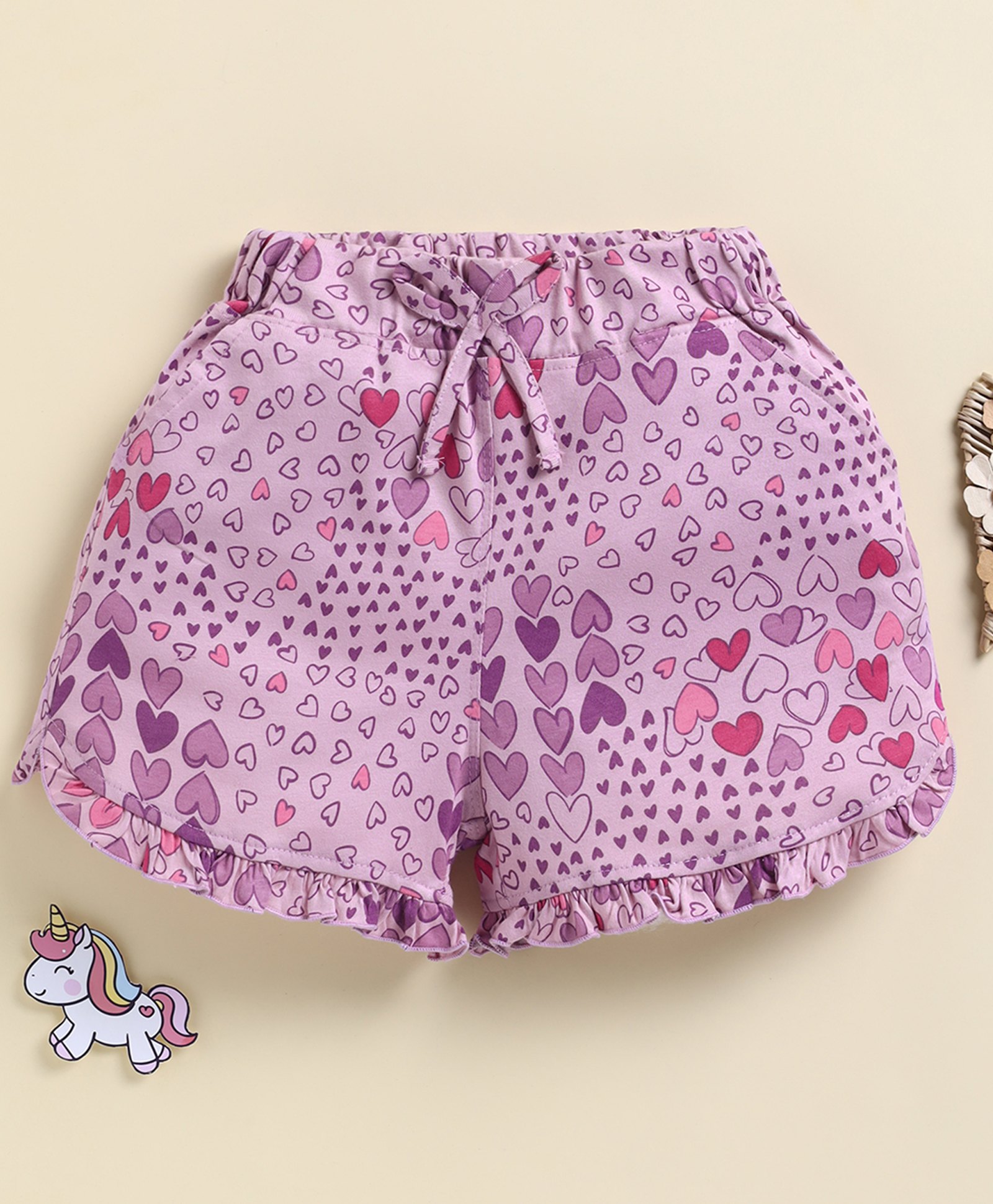 Biskid Cotton Knit Hearts Printed Shorts - Purple-picture-25