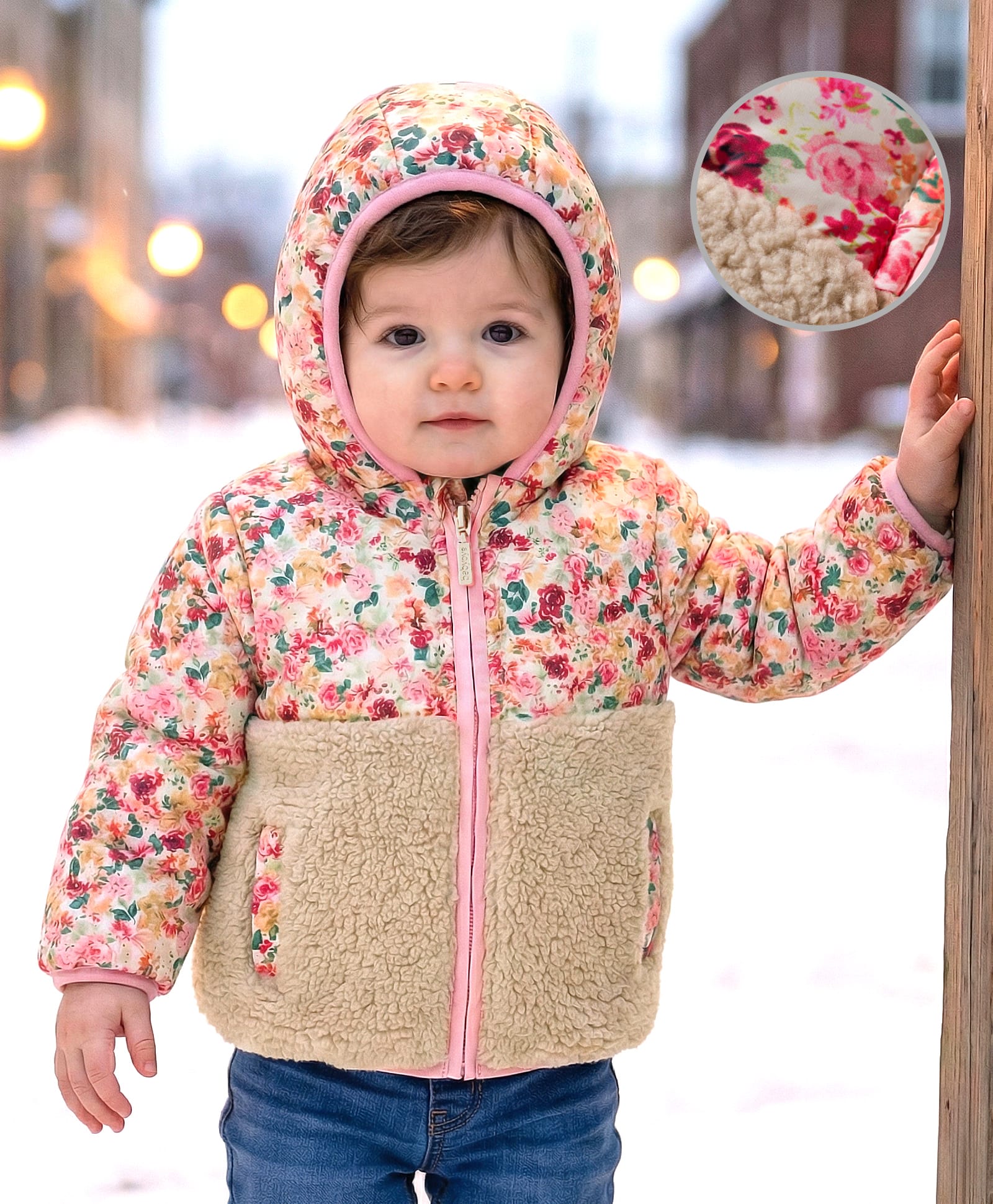 Babyoye Woven Full Sleeves Hooded Padded Jacket With Floral Print & Fur Detailing - Multicolor-image-19