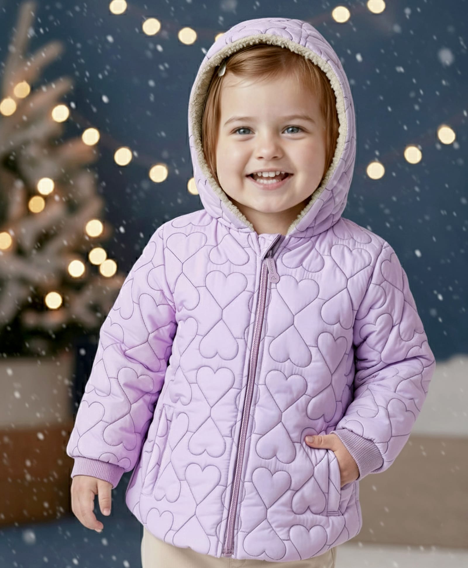 Babyoye Woven Full Sleeves Solid Dyed Hooded Quilted Jacket - Lavender-image-1