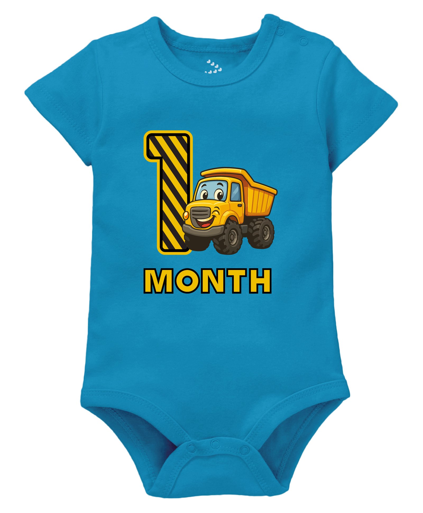 Zeezeezoo 100% Cotton Knit Monthly Birthday Construction Theme Half Sleeves 1 Month Text Printed Onesie - Blue-image-36