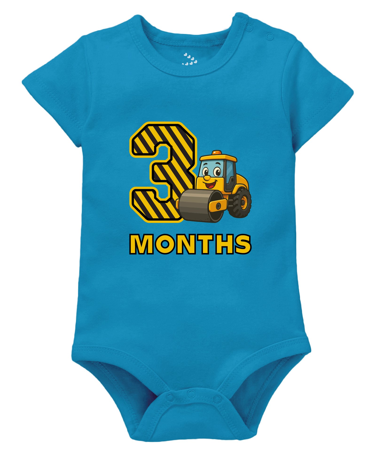 Zeezeezoo 100% Cotton Knit Monthly Birthday Construction Theme Half Sleeves 3 Months Text Printed Onesie - Blue-picture-11