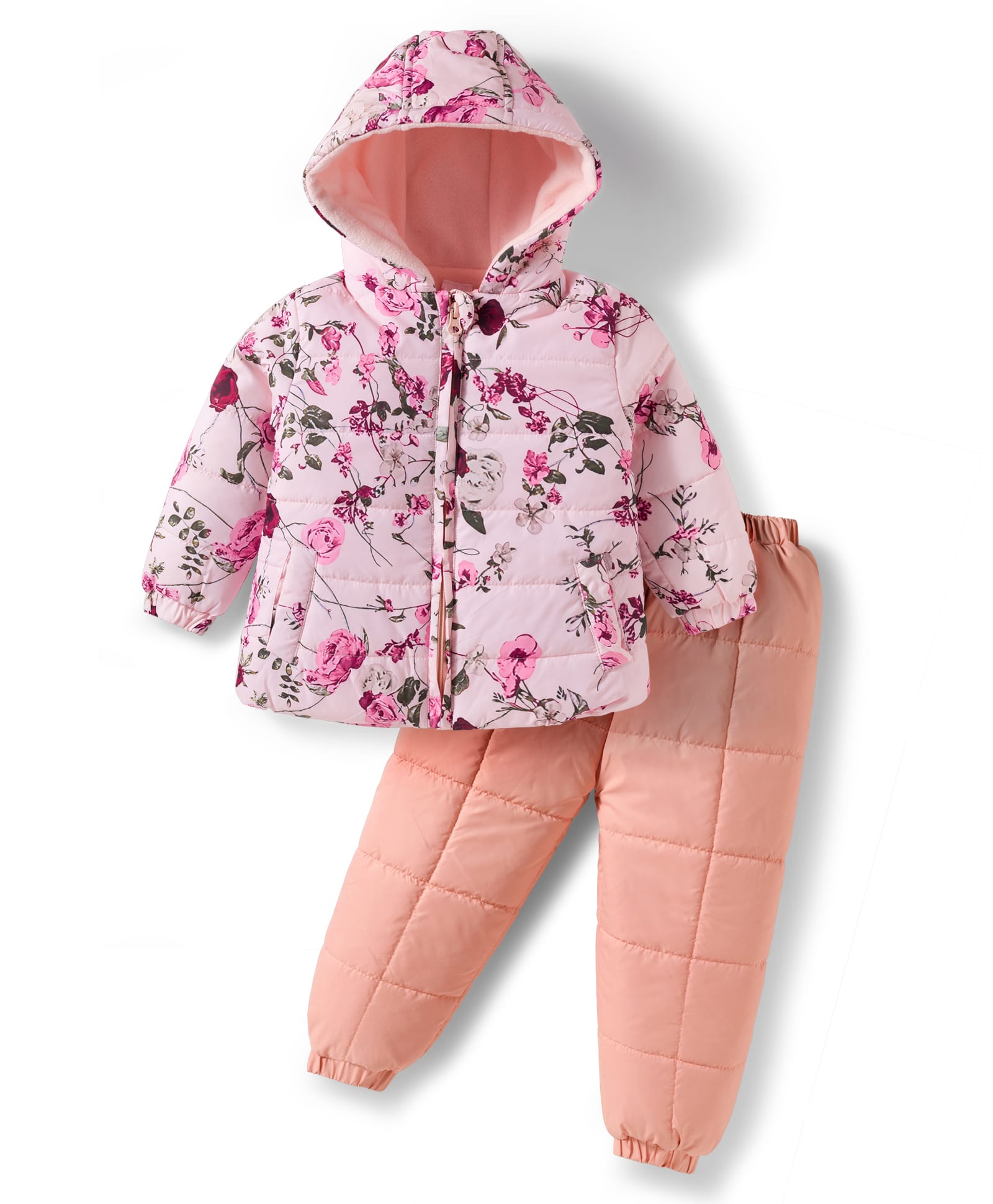 Babyhug Knit Full Sleeves Winter Wear Hooded Jacket & Pant Set With Floral Print - Pink-picture-35