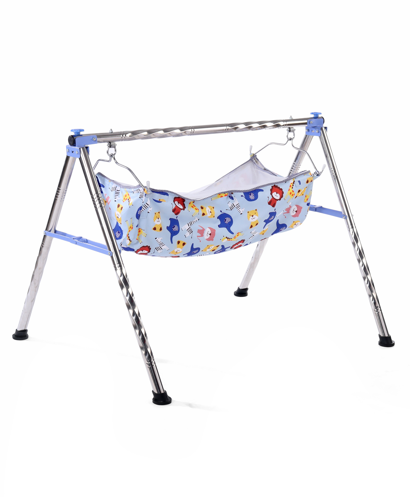 fab n funky Foldable Cradle in Round Frame with U Shape Hammock |Easy to Assemble|Compact Fold| Mosquito Net| Travel Friendly| Breathable Fabric| Storage cum Carry Bag| Round Frame for Extra Strength - Light Blue-picture-12