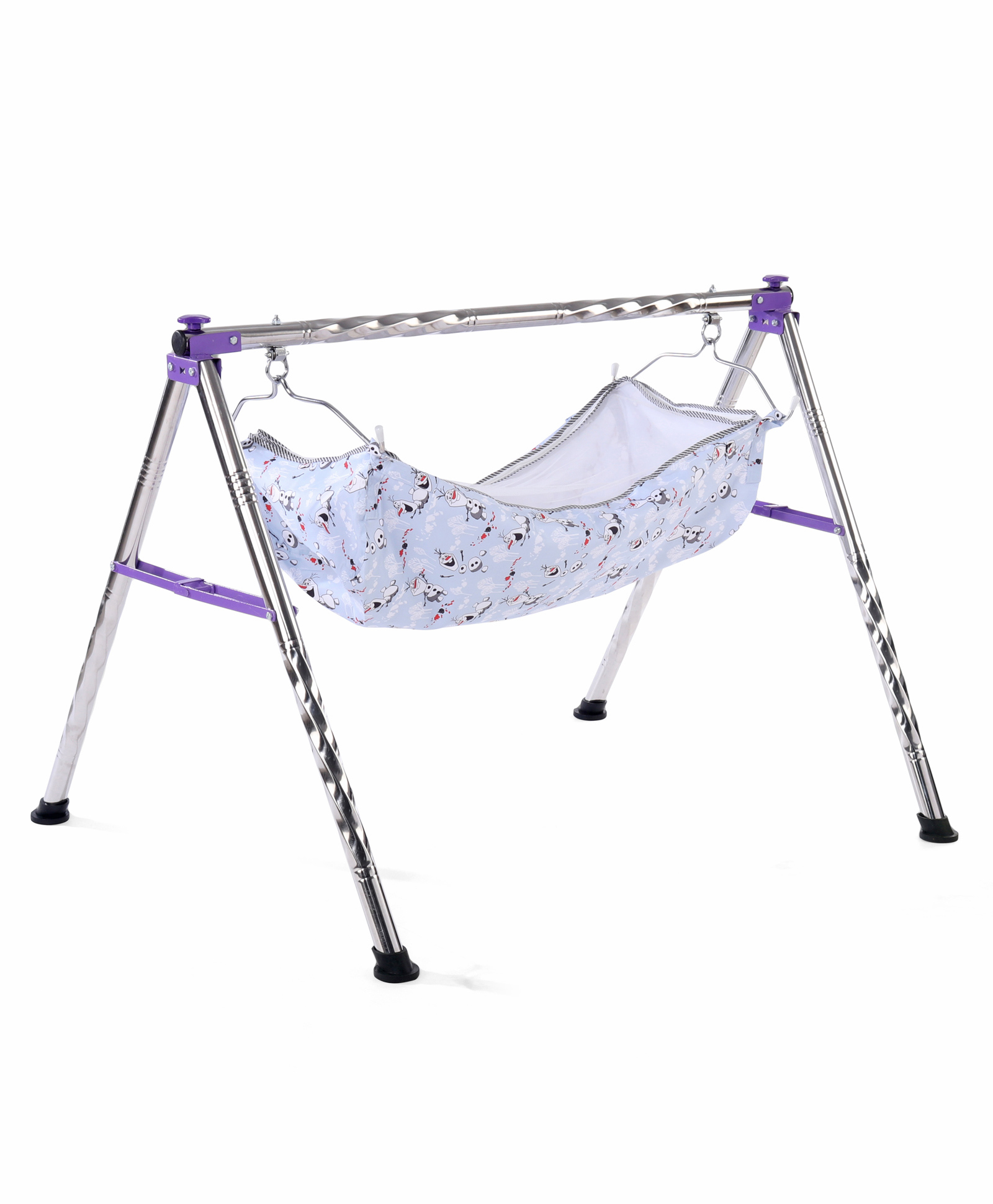 fab n funky Foldable Cradle in Round Frame with U Shape Hammock |Easy to Assemble|Compact Fold| Mosquito Net| Travel Friendly| Breathable Fabric| Storage cum Carry Bag| Round Frame for Extra Strength - Purple-picture-11