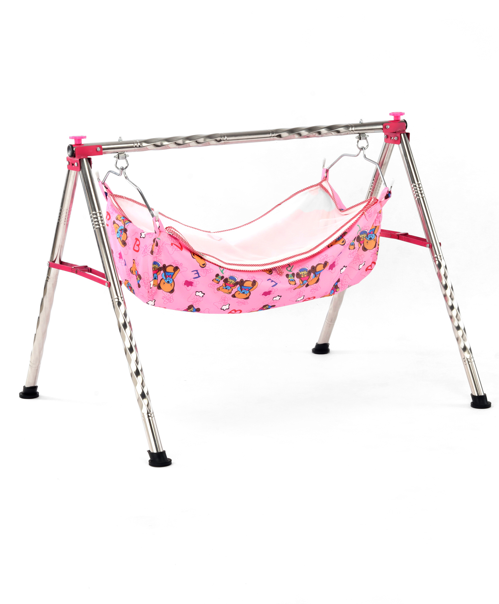 fab n funky Semi Foldable Cradle With Round Frame - Pink-picture-16