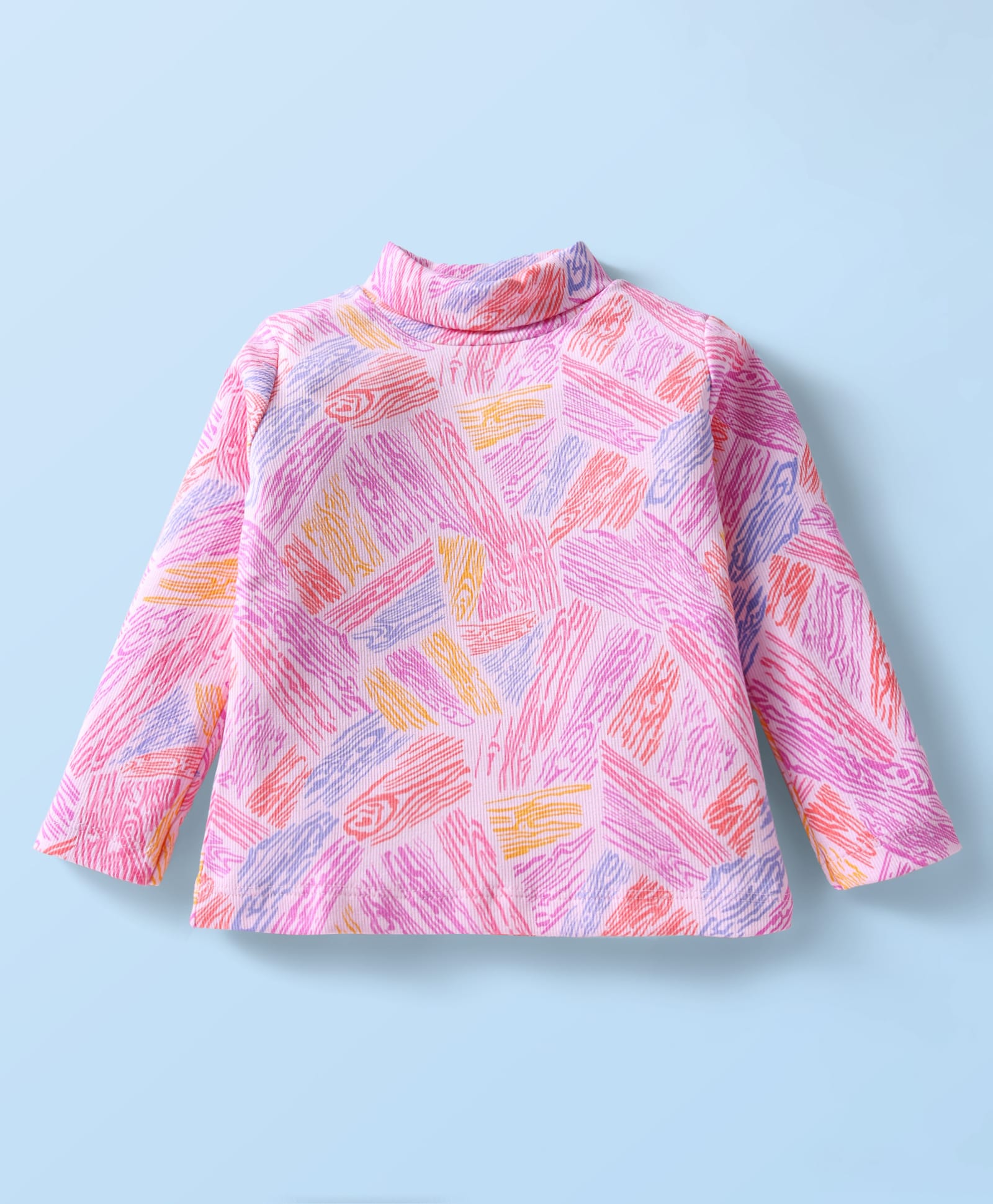CUCUMBER Sinker Knit Full Sleeves High Neck T-Shirt with Abstract Print - Pink-picture-23