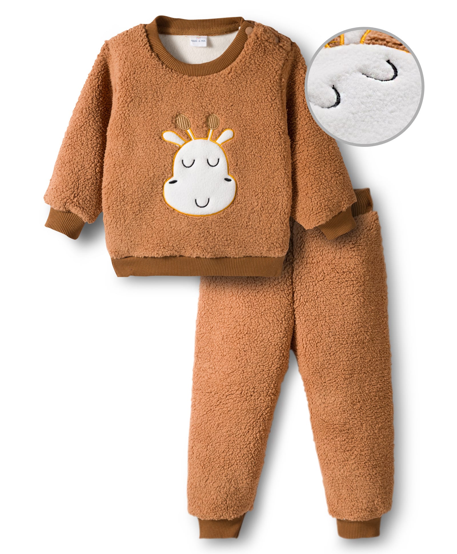 Mark & Mia Knit Full Sleeves Winter Wear Fur Sweatshirt & Lounge Pant Set with Giraffe Patch Detailing - Brown-picture-25