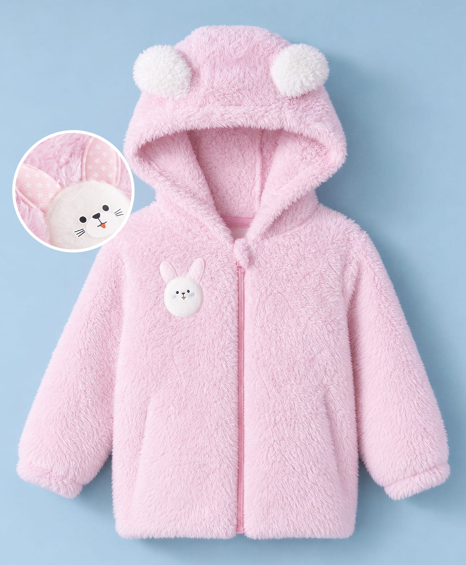 Mark & Mia Fleece Knit Full Sleeves Hoodie With Teddy Face & Ears With Pockets Detailing - Pink-image-26