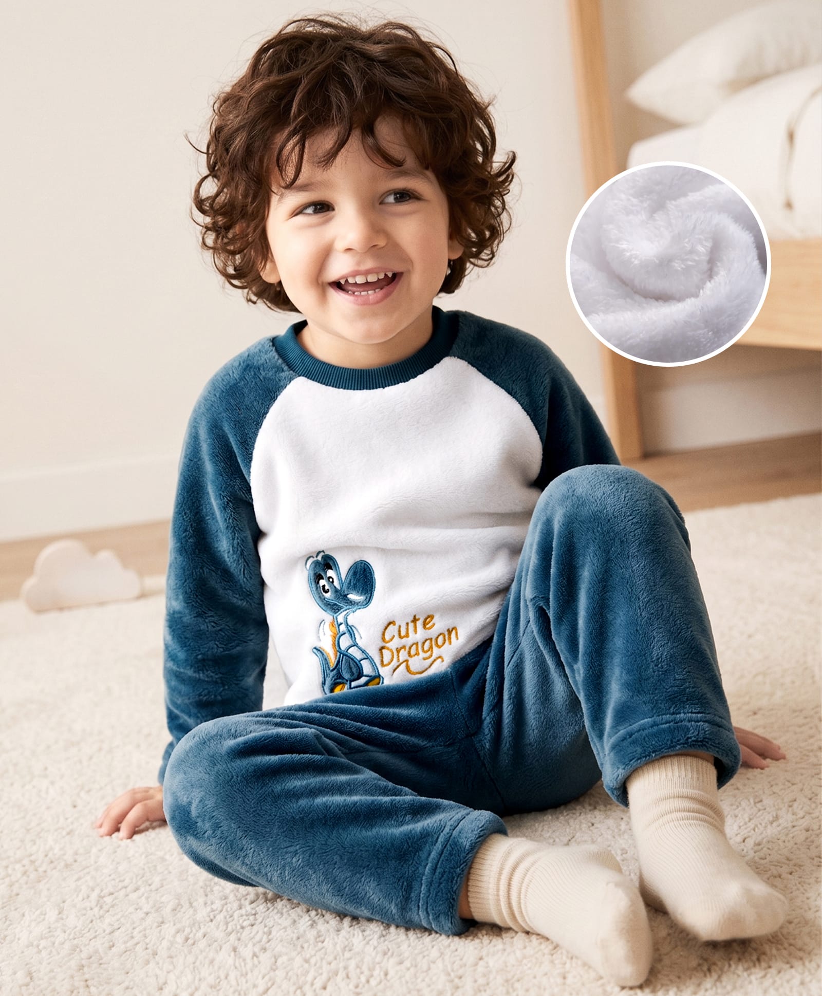 Mark & Mia Fur Woven Winterwear Night Suit With Dyno Applique Detailing -blue-image-9