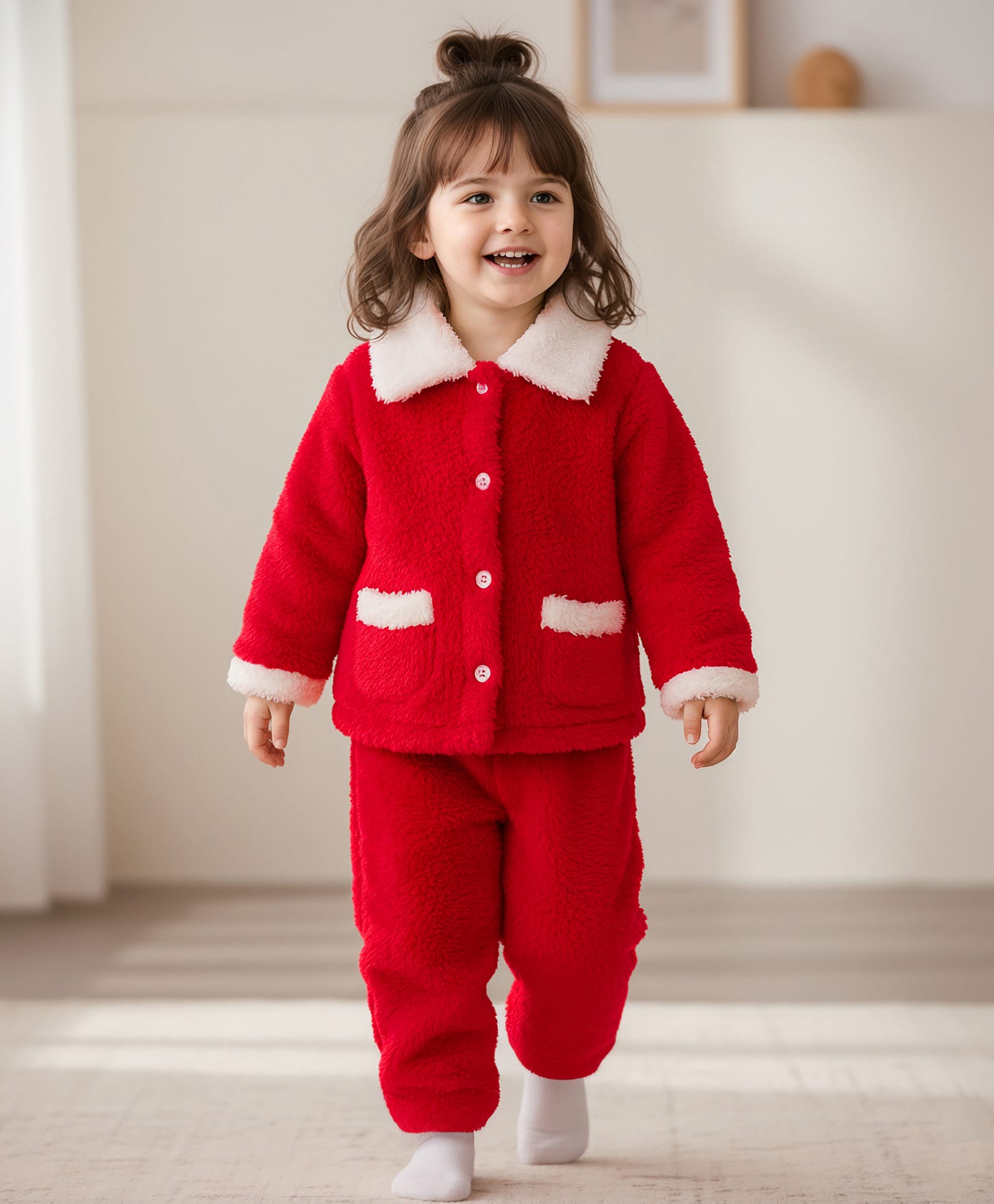 Mark & Mia Fur Woven Full Sleeves Winter Wear Night Suit With Pocket Detailing - Maroon-picture-21