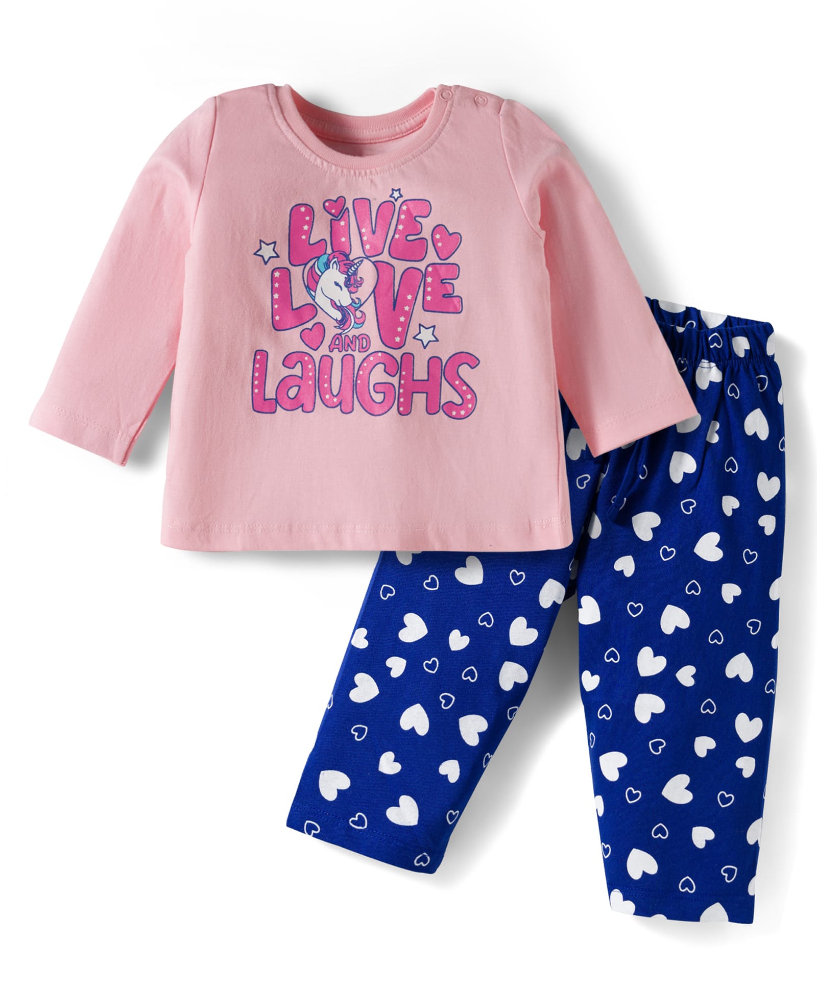 Doodle Poodle 100% Cotton Full Sleeves Night Suit with Text Unicorn & Heart Print - Marys Rose Pink limoges Navy Blue-image-43