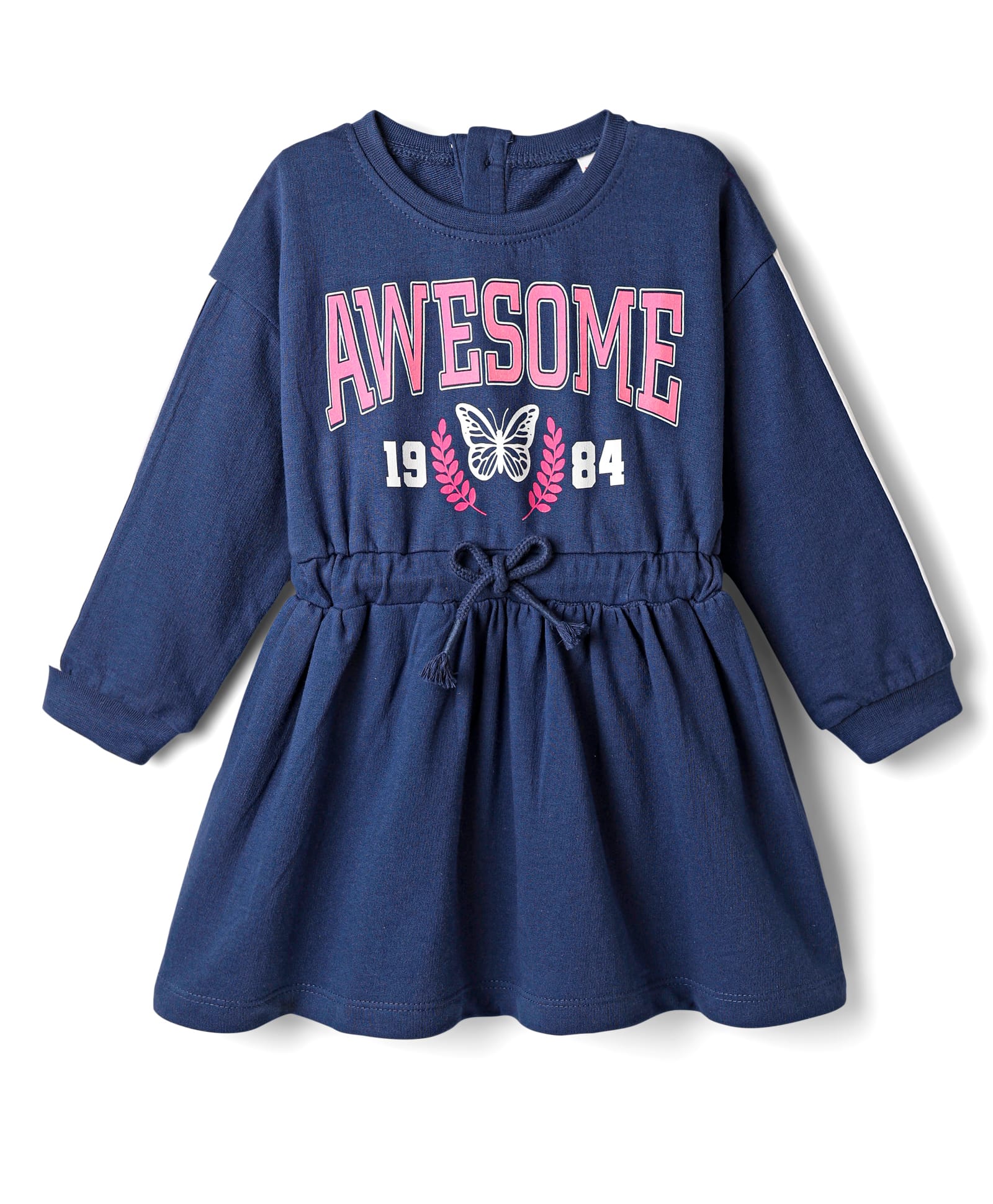 Babyhug Cotton Woven Full Sleeves Text Printed Winter Frock - Navy Blue-image-25