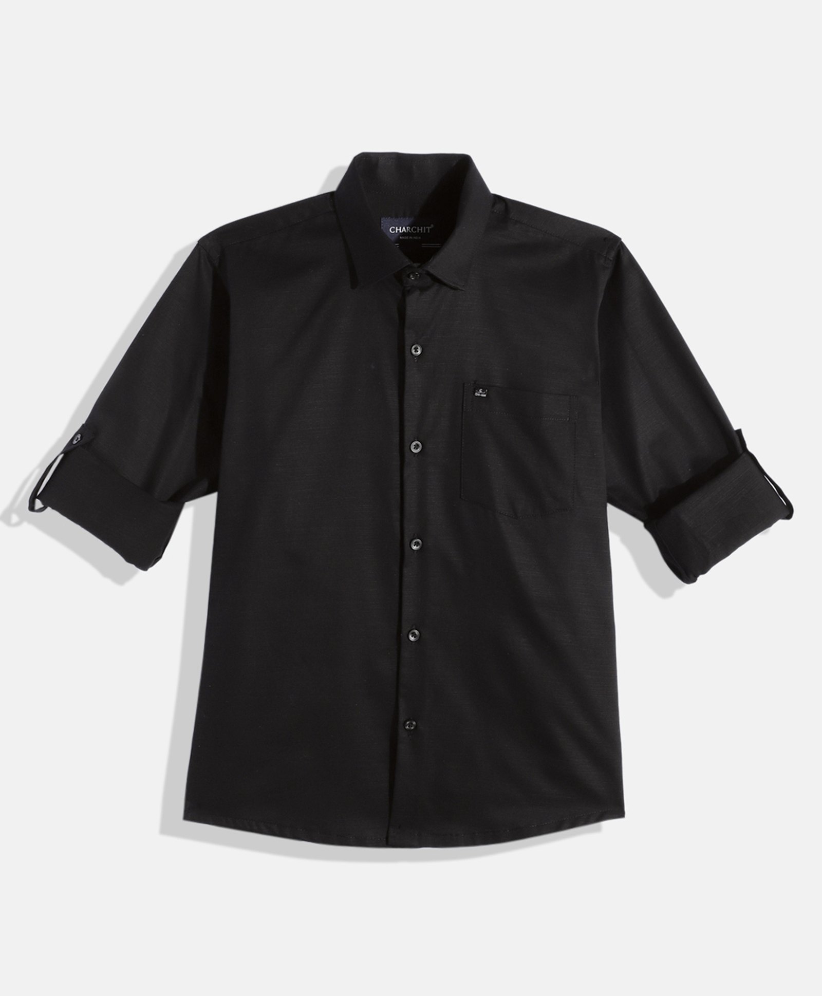 Charchit Cotton Woven Full Sleeves Solid Shirt - Black-picture-21
