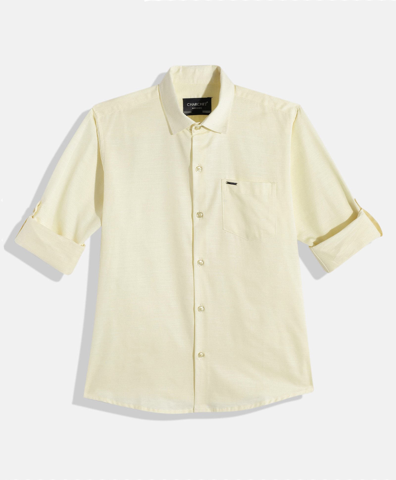 Charchit Cotton Woven Full Sleeves Solid Shirt - Lemon-picture-24