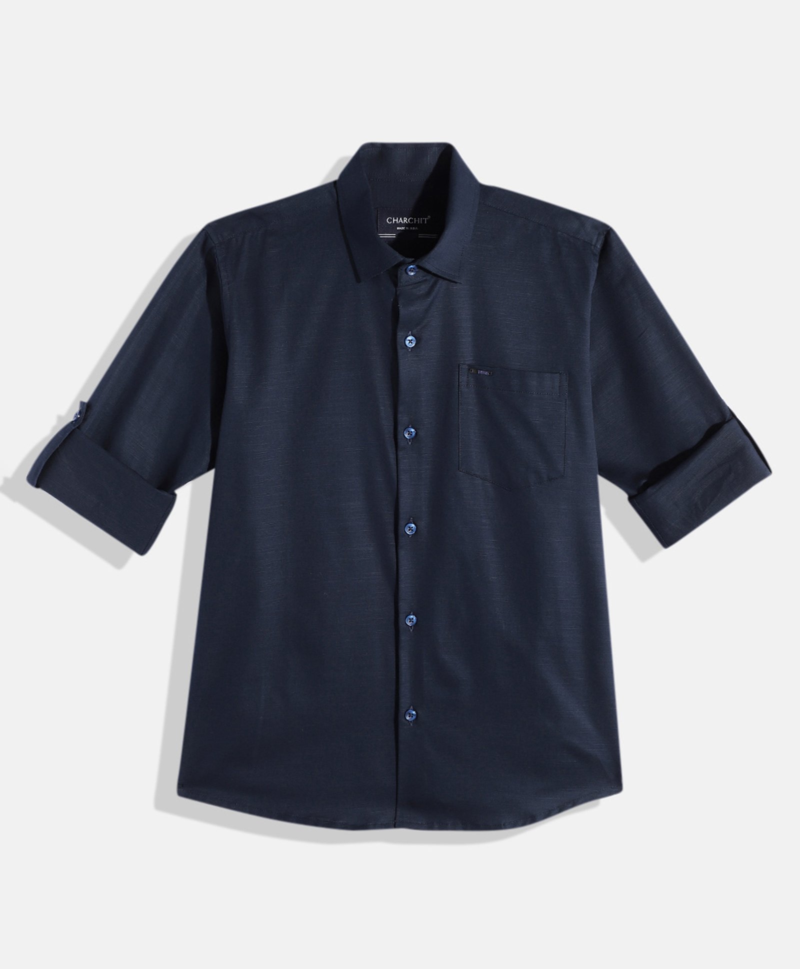 Charchit Cotton Woven Full Sleeves Solid Shirt - Navy-image-49