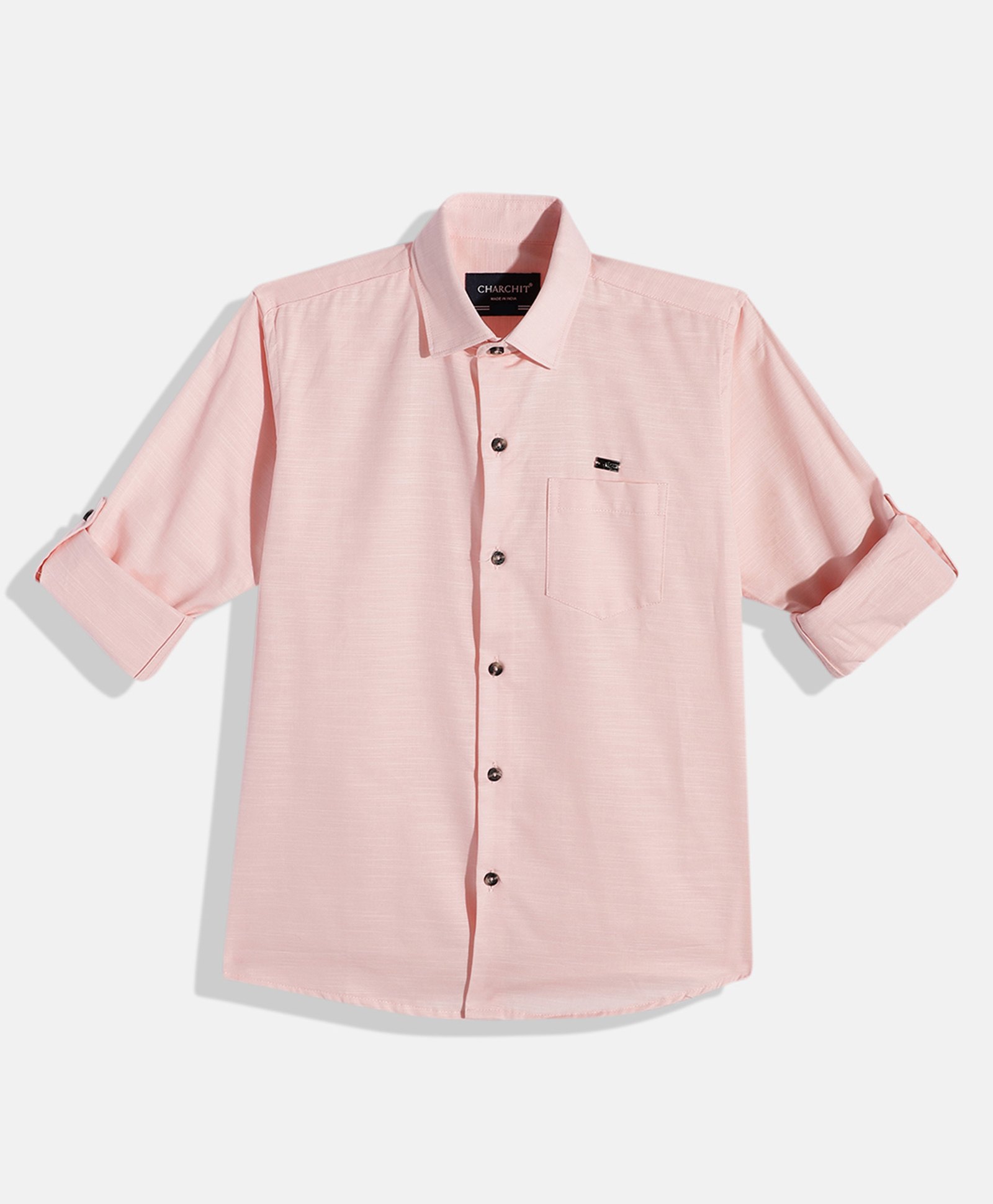 Charchit Cotton Woven Full Sleeves Solid Shirt - Pink-picture-14