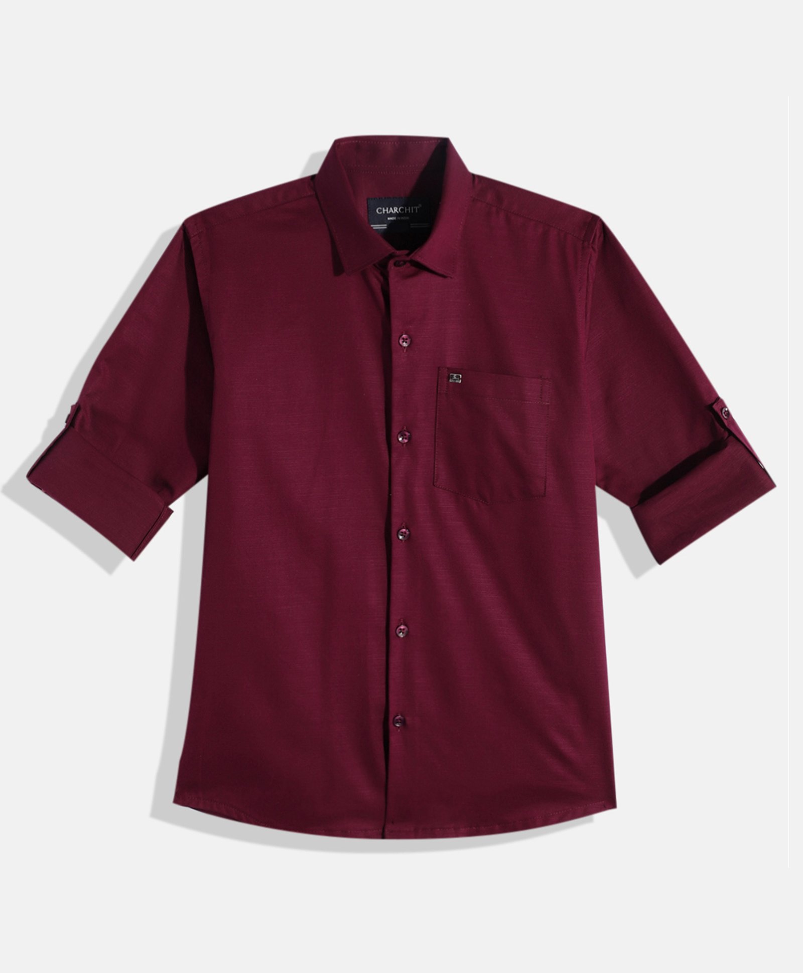 Charchit Cotton Woven Full Sleeves Solid Shirt - Wine-picture-17
