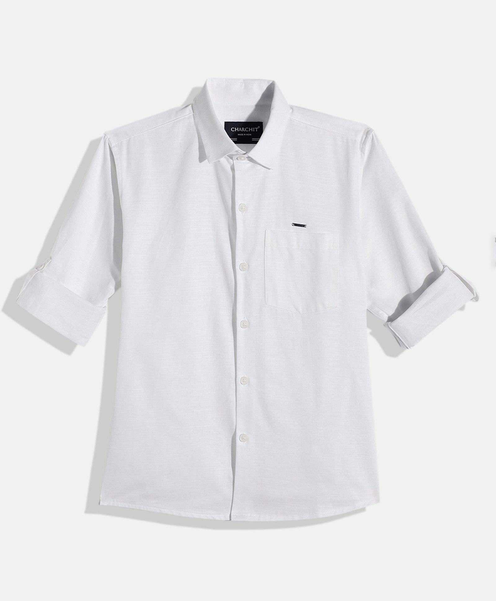 Charchit Cotton Woven Full Sleeves Solid Shirt - White-picture-24