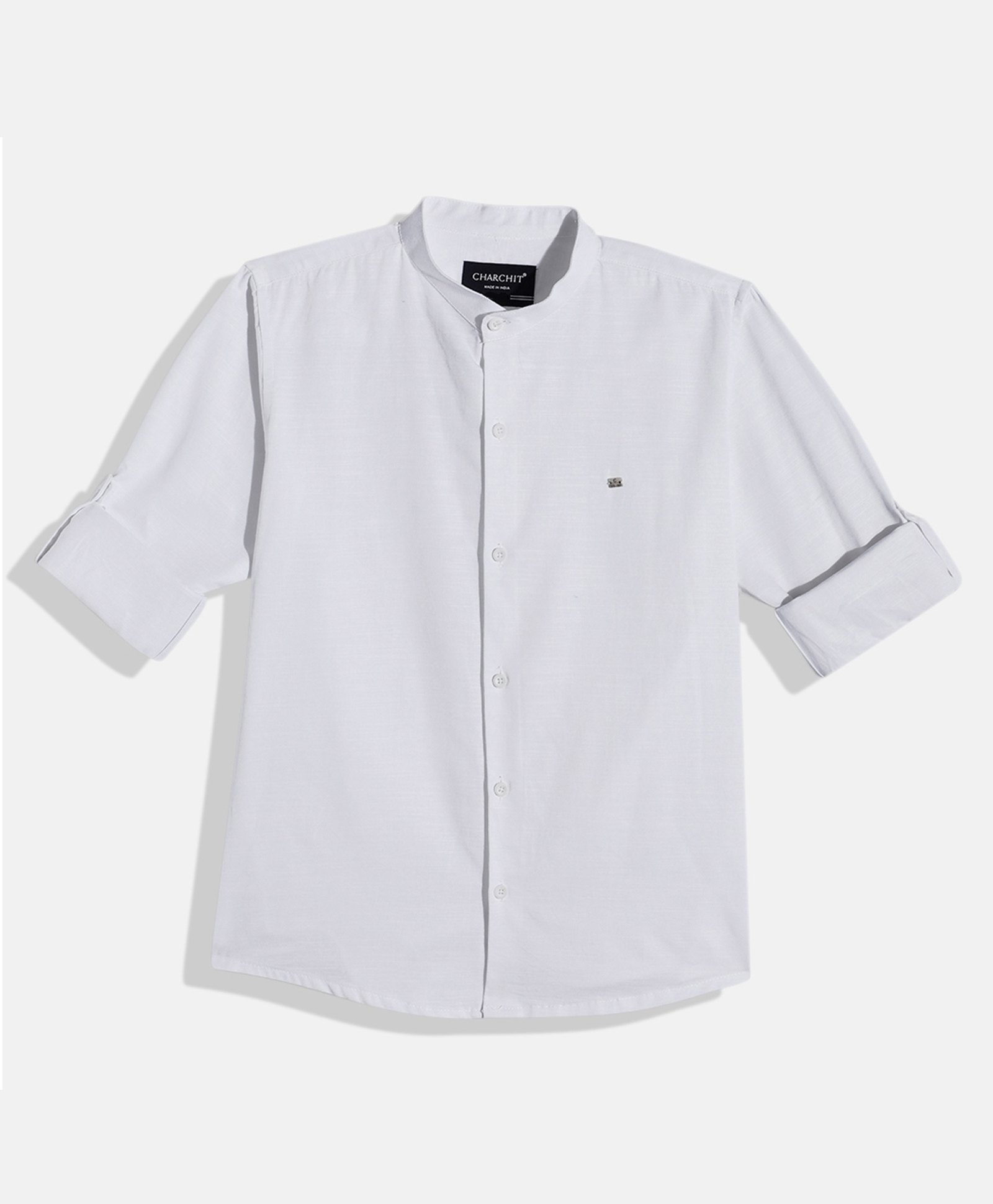 Charchit Cotton Woven Full Sleeves Solid Shirt - White-image-44