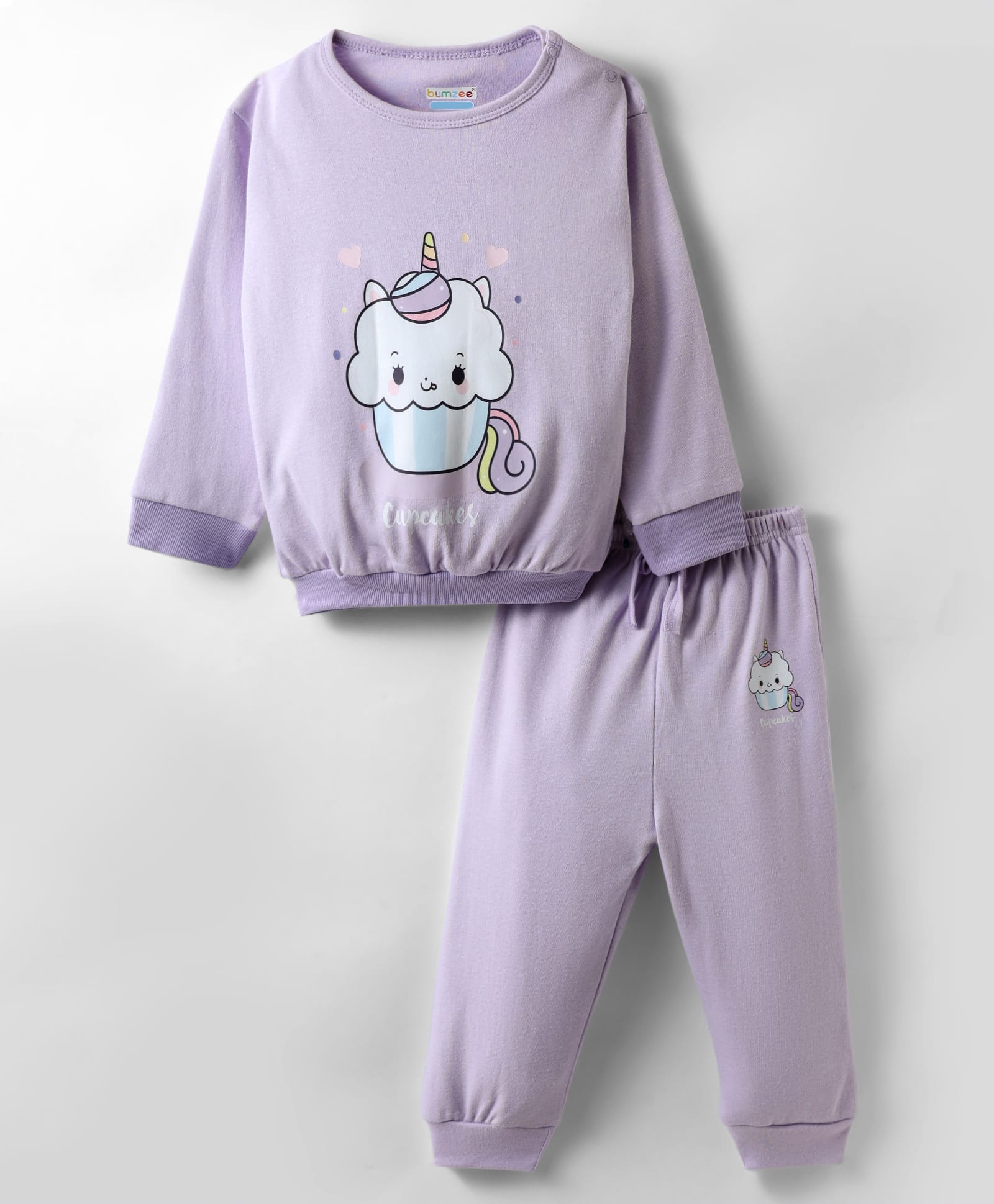 BUMZEE Cotton Knit Full Sleeves Unicorn Theme Printed Sweatshirt & Jogger Set - Lavender-image-18