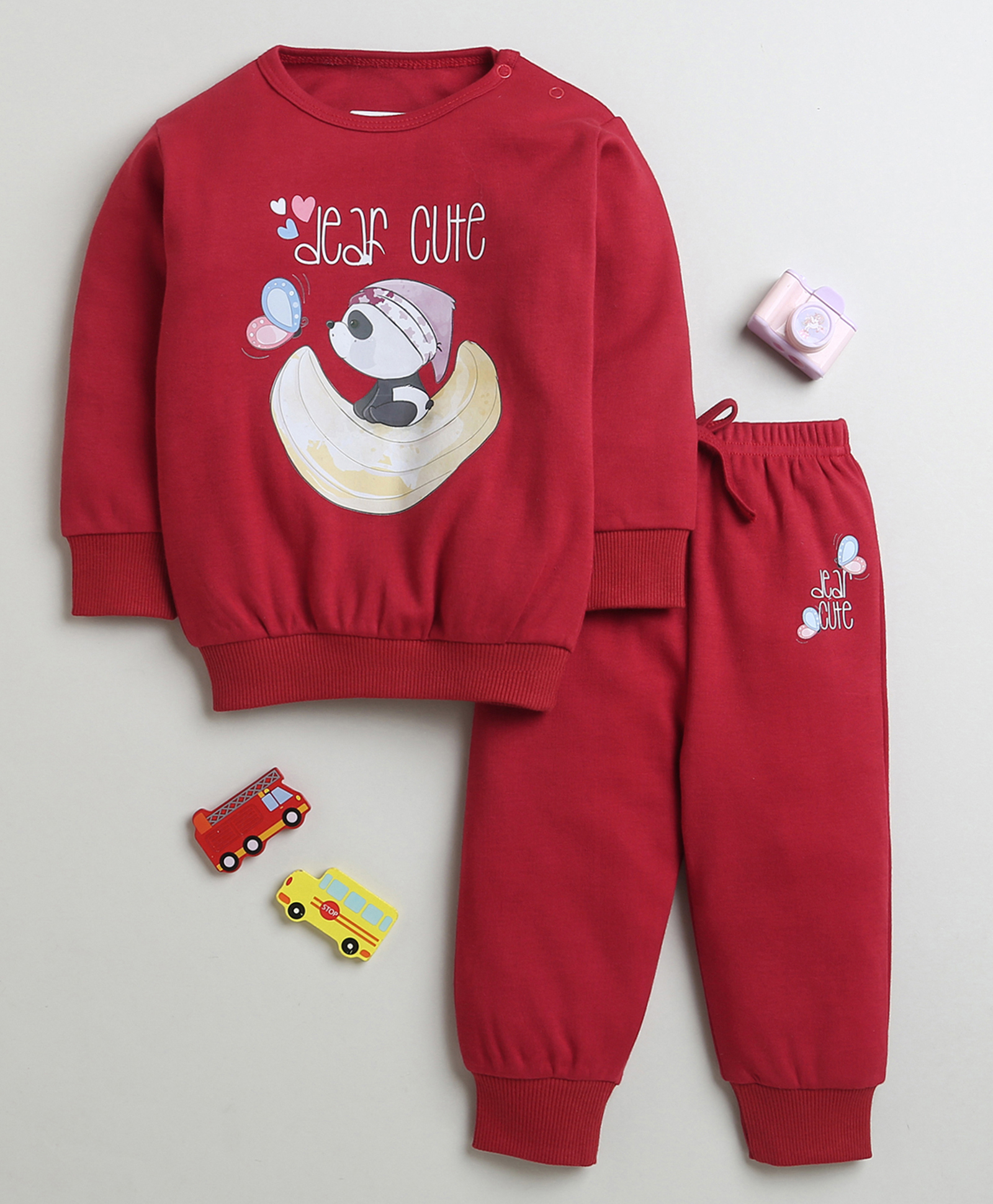 BUMZEE Cotton Knit Full Sleeves Cotton Panda Printed Sweatshirt & Jogger Set - Maroon-image-25