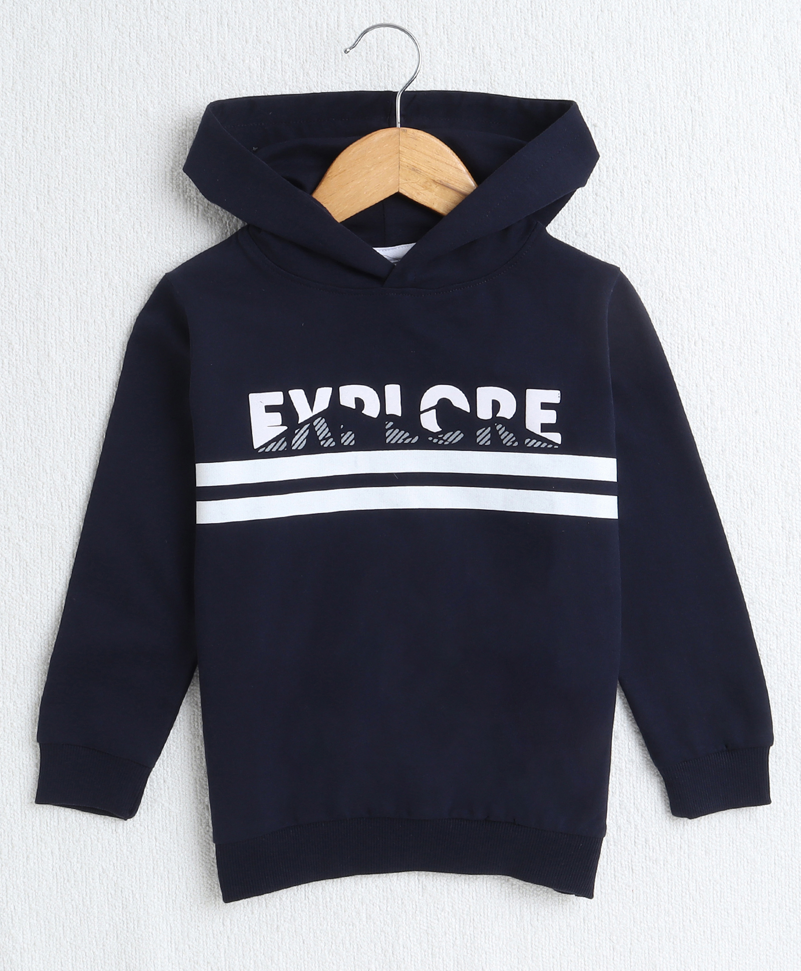 BUMZEE Fleece Knit Full Sleeves Text Printed Hooded Sweatshirt - Navy Blue-picture-26