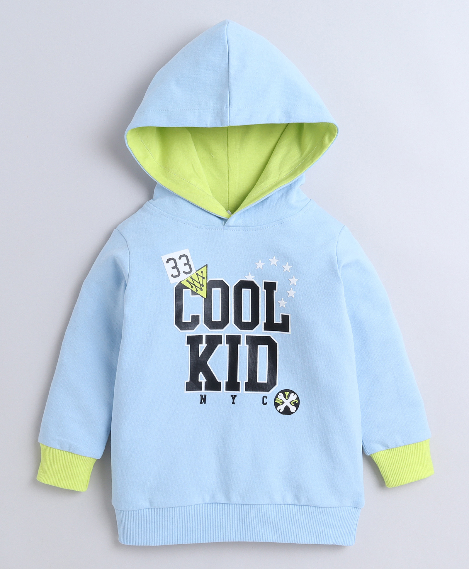 BUMZEE Looper Knit Full Sleeves Text Printed Hooded Sweatshirt - Sky Blue-picture-32