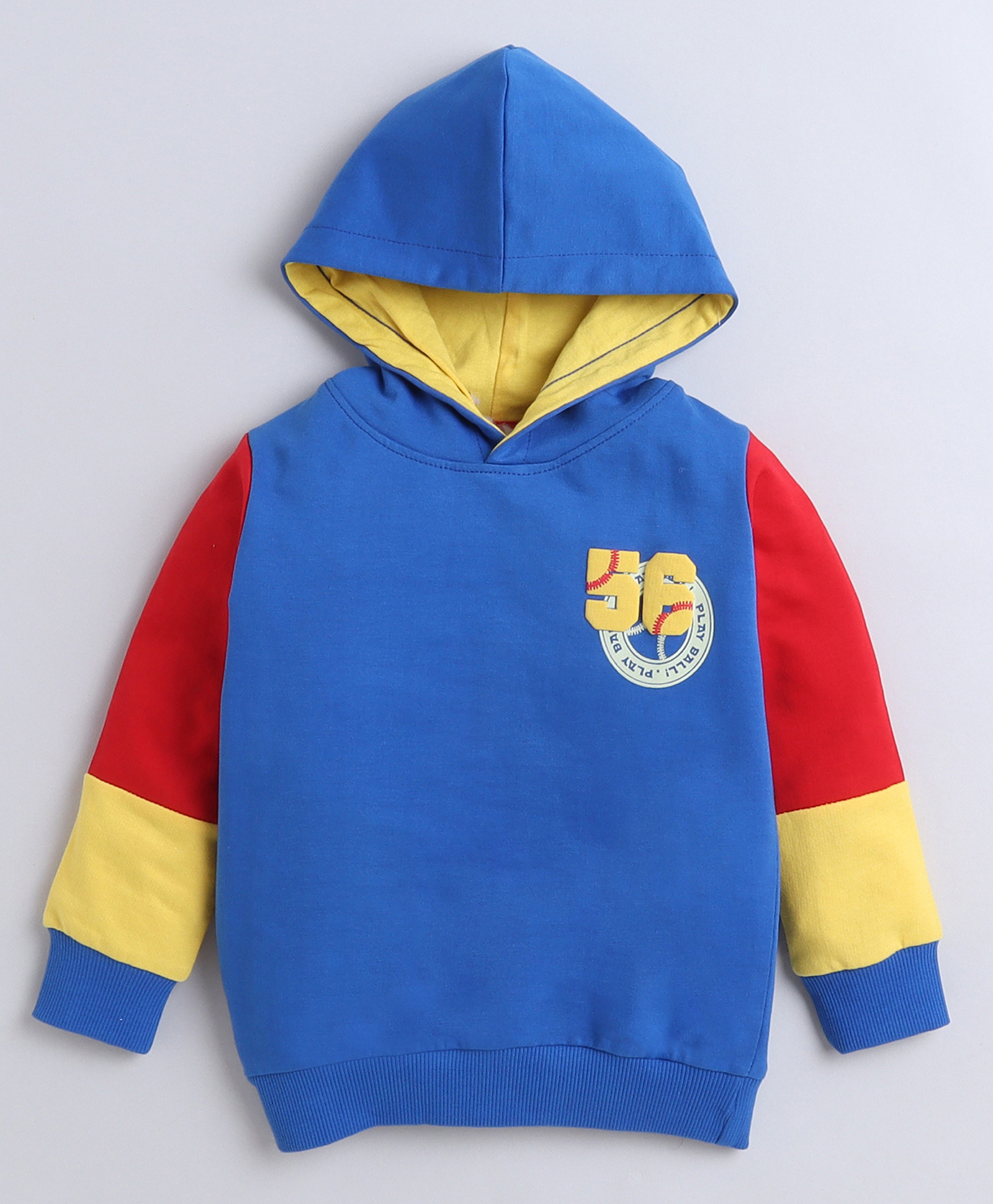 BUMZEE Looper Knit Full Sleeves Typography Printed Hooded Sweatshirt - Royal Blue-image-20