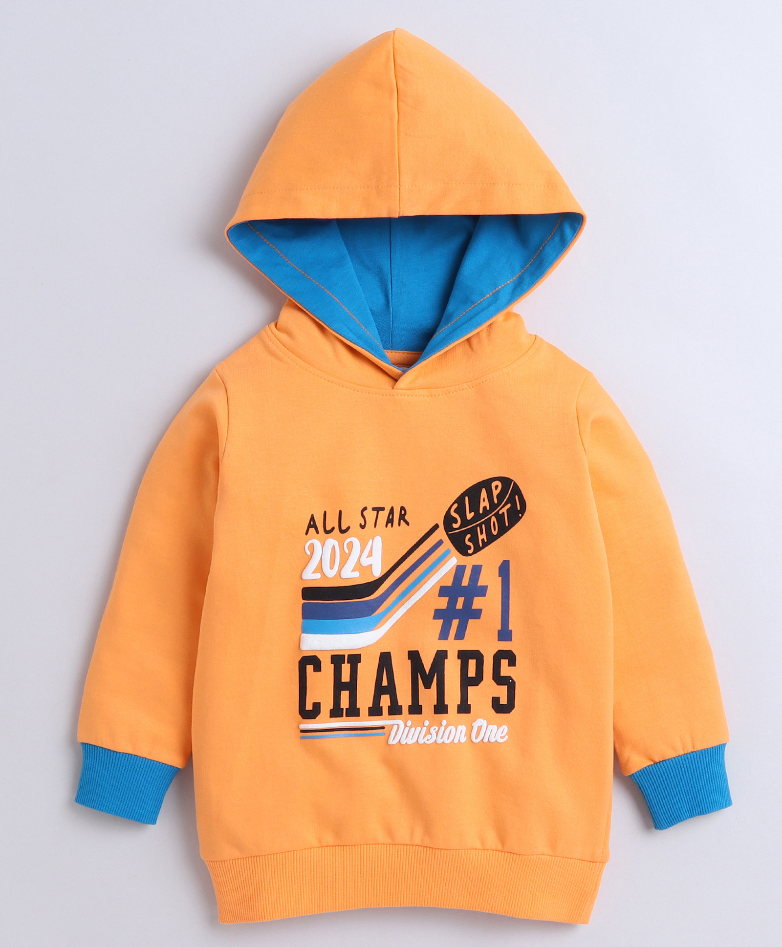 BUMZEE Fleece Knit Full Sleeves Text Printed Hooded Sweatshirt - Orange-picture-34