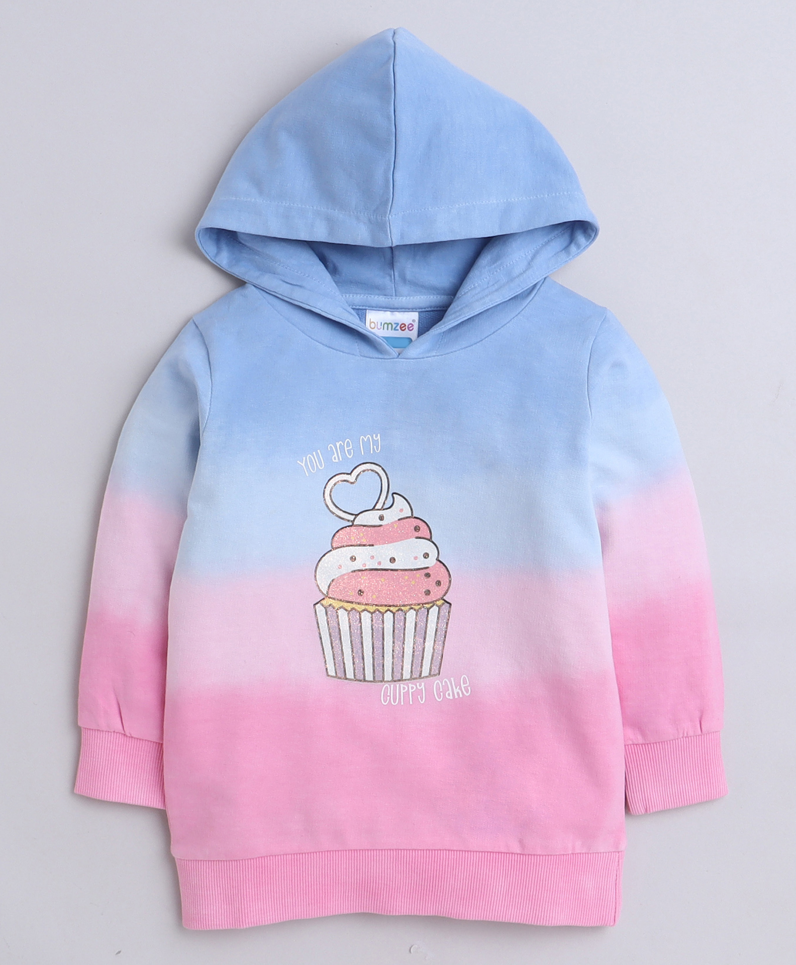 BUMZEE Looper Knit Full Sleeves Cup Cake Printed Hooded Sweatshirt - Pink & Blue-image-26