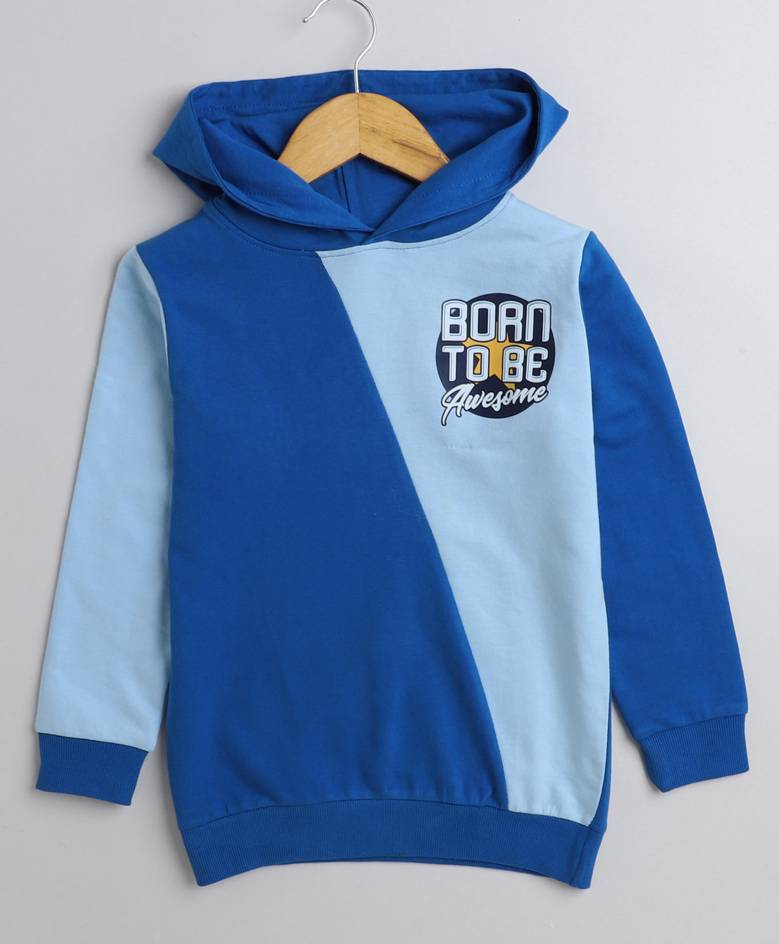 BUMZEE Fleece Knit Full Sleeves Text Printed Hooded Sweatshirt - Royal Blue-image-21