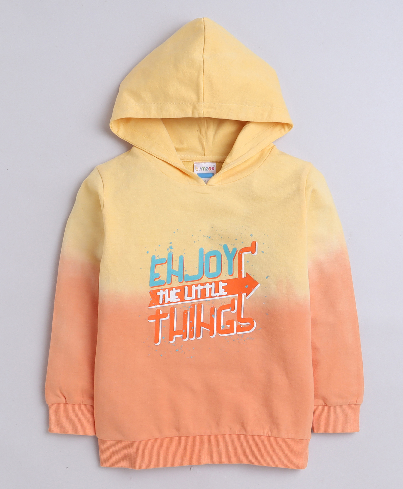 BUMZEE Looper Knit Full Sleeves Text Printed Hooded Sweatshirt - Orange & Yellow-picture-20