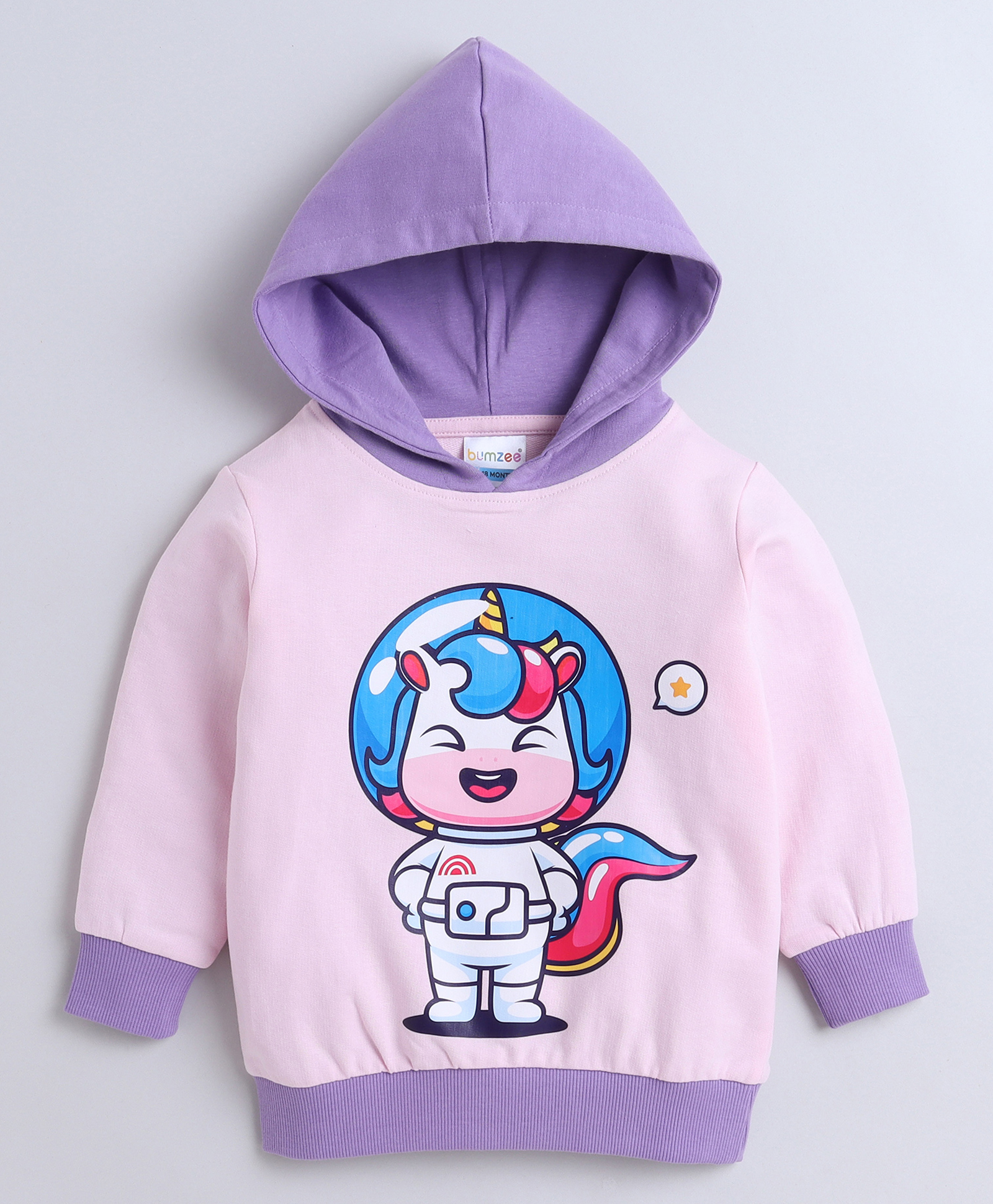 BUMZEE Looper Knit Full Sleeves Unicorn Printed Hooded Sweatshirt - Pink & Purple-picture-18
