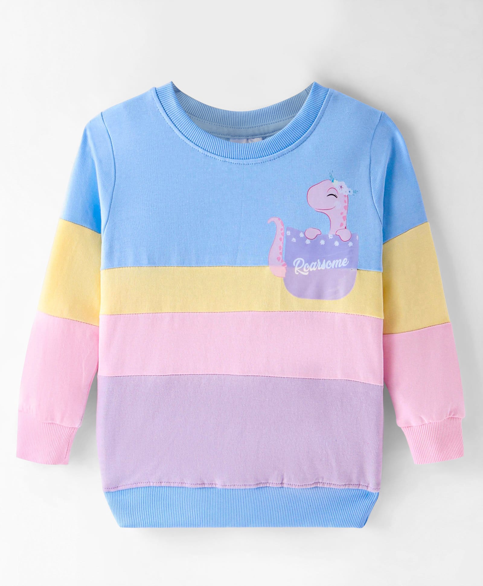 BUMZEE Looper Knit Full Sleeves Dino Printed Sweatshirt With Cut & Sew Design - Multicolor-picture-41
