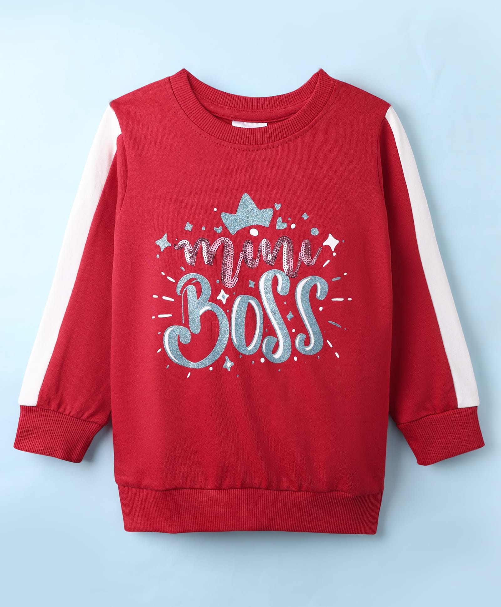 BUMZEE Looper Knit Full Sleeves Text Printed Sweatshirt With Sequin Detailing - Red-picture-29