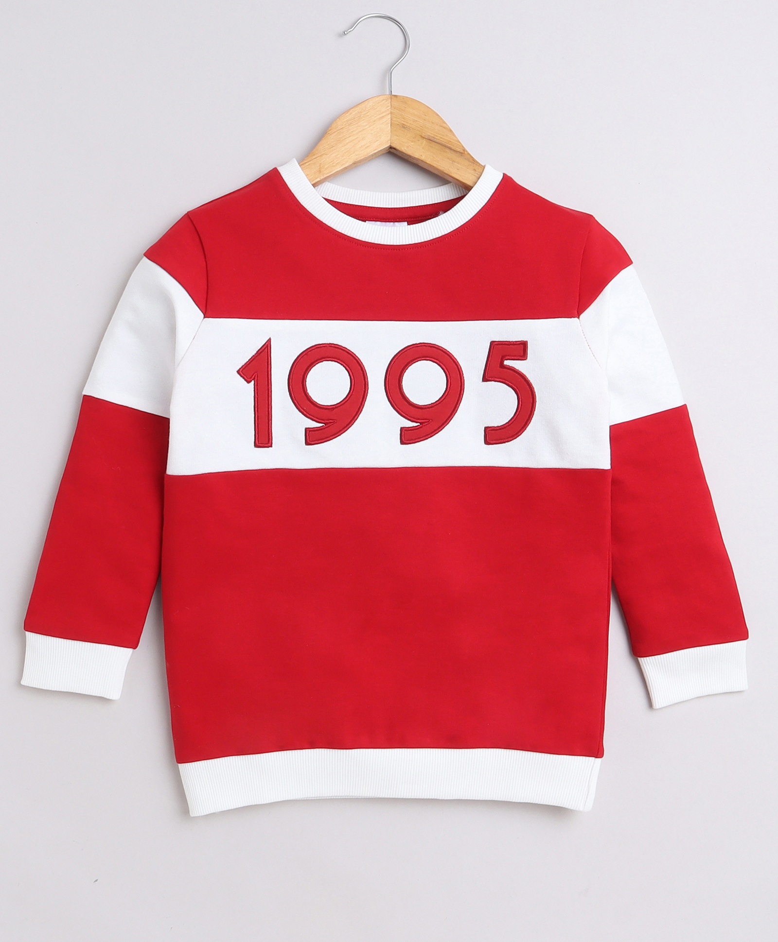 BUMZEE Looper Knit Full Sleeves Number Embroidered Sweatshirt - Red-image-3