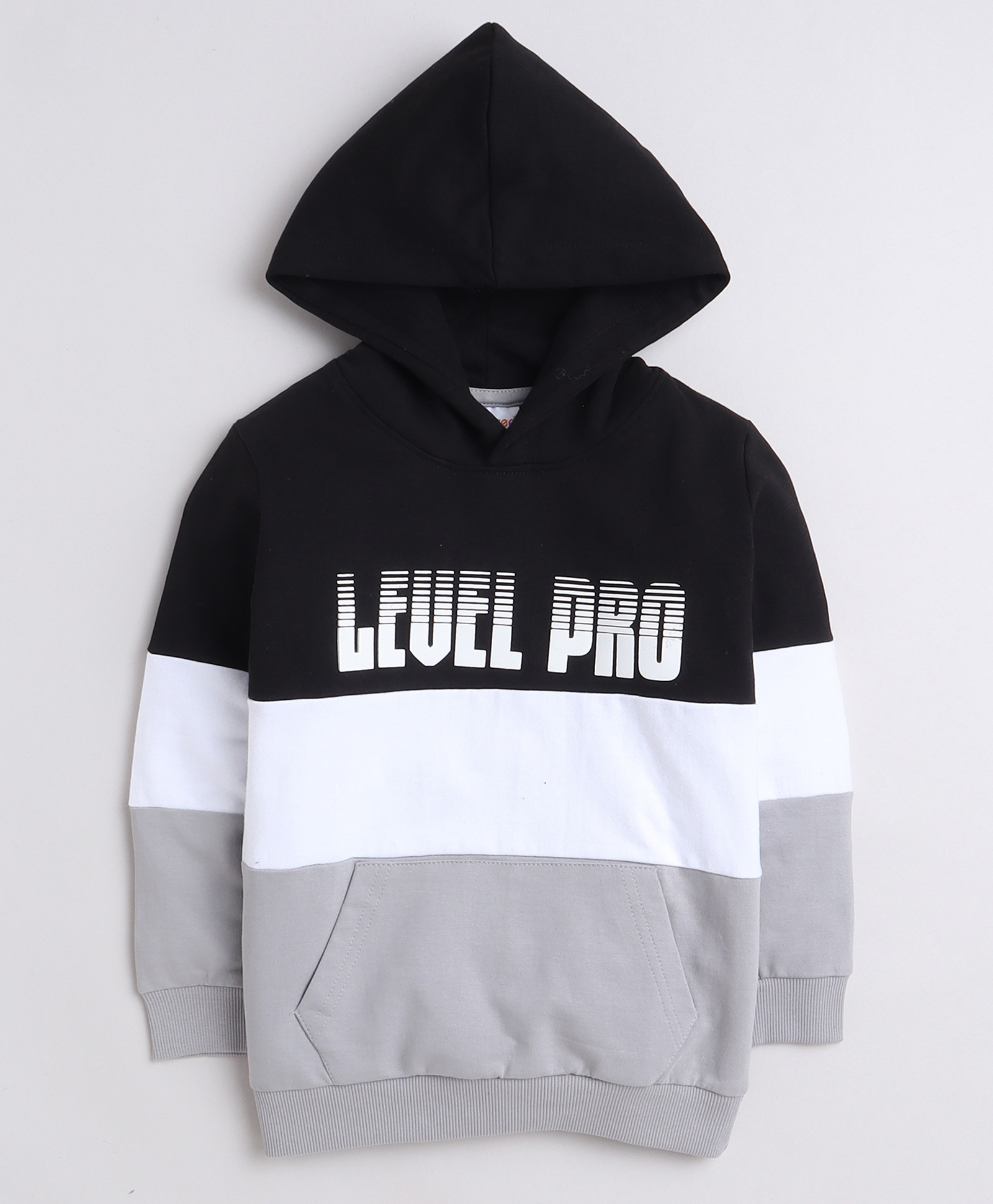 BUMZEE Looper Knit Full Sleeves Text Printed Hooded Sweatshirt With Kangaroo Pockets - Black & Grey-picture-24