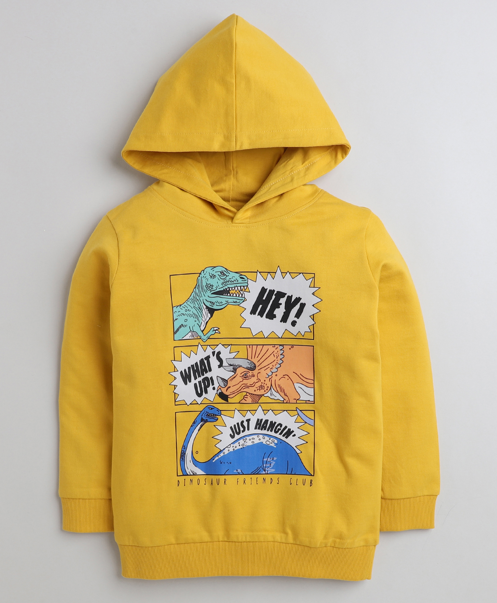 BUMZEE Looper Knit Full Sleeves Dino Printed Hooded Sweatshirt - Yellow-picture-16