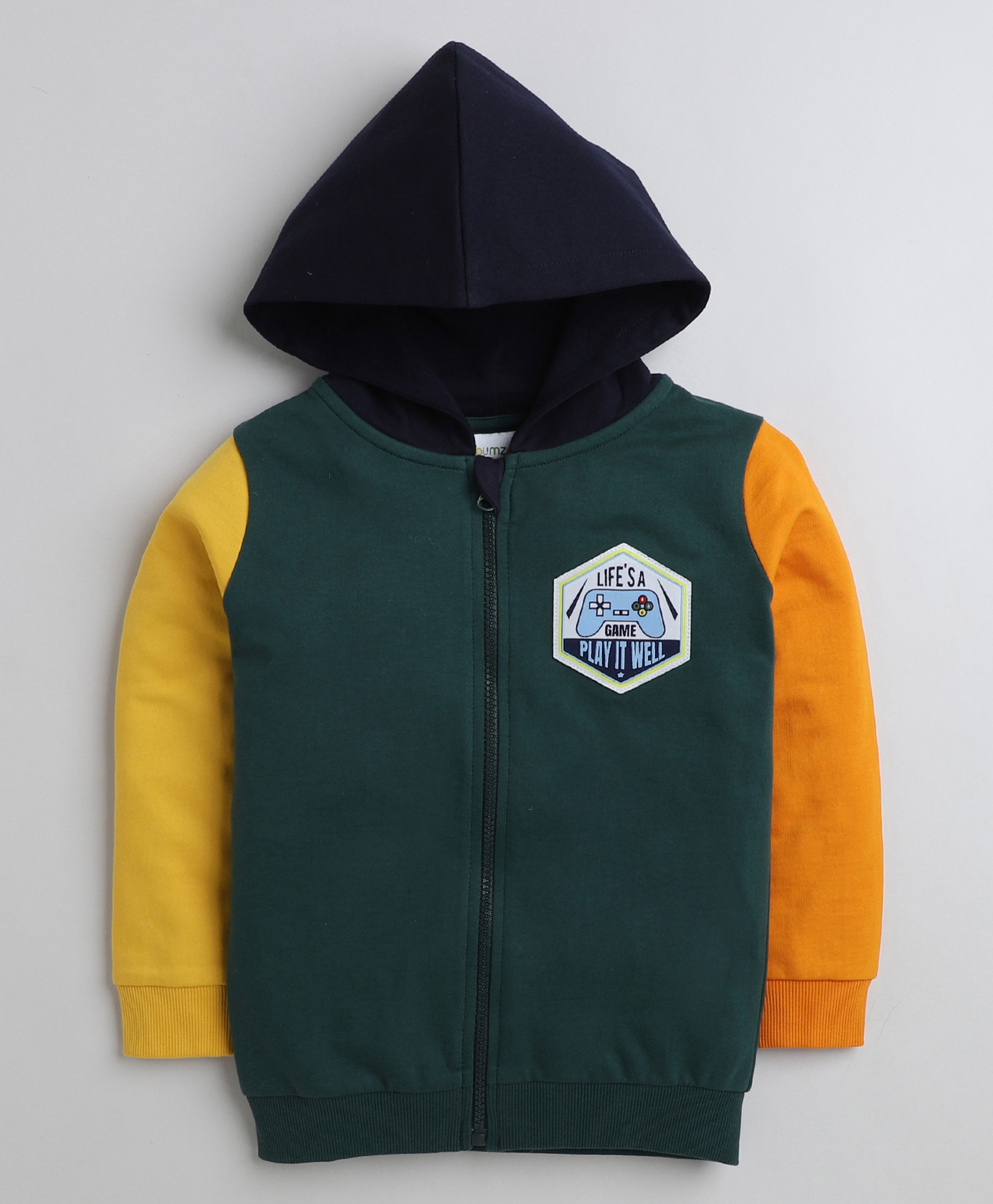 BUMZEE Looper Knit Full Sleeves Text Printed Hooded Sweatjacket - Dark Green-picture-12