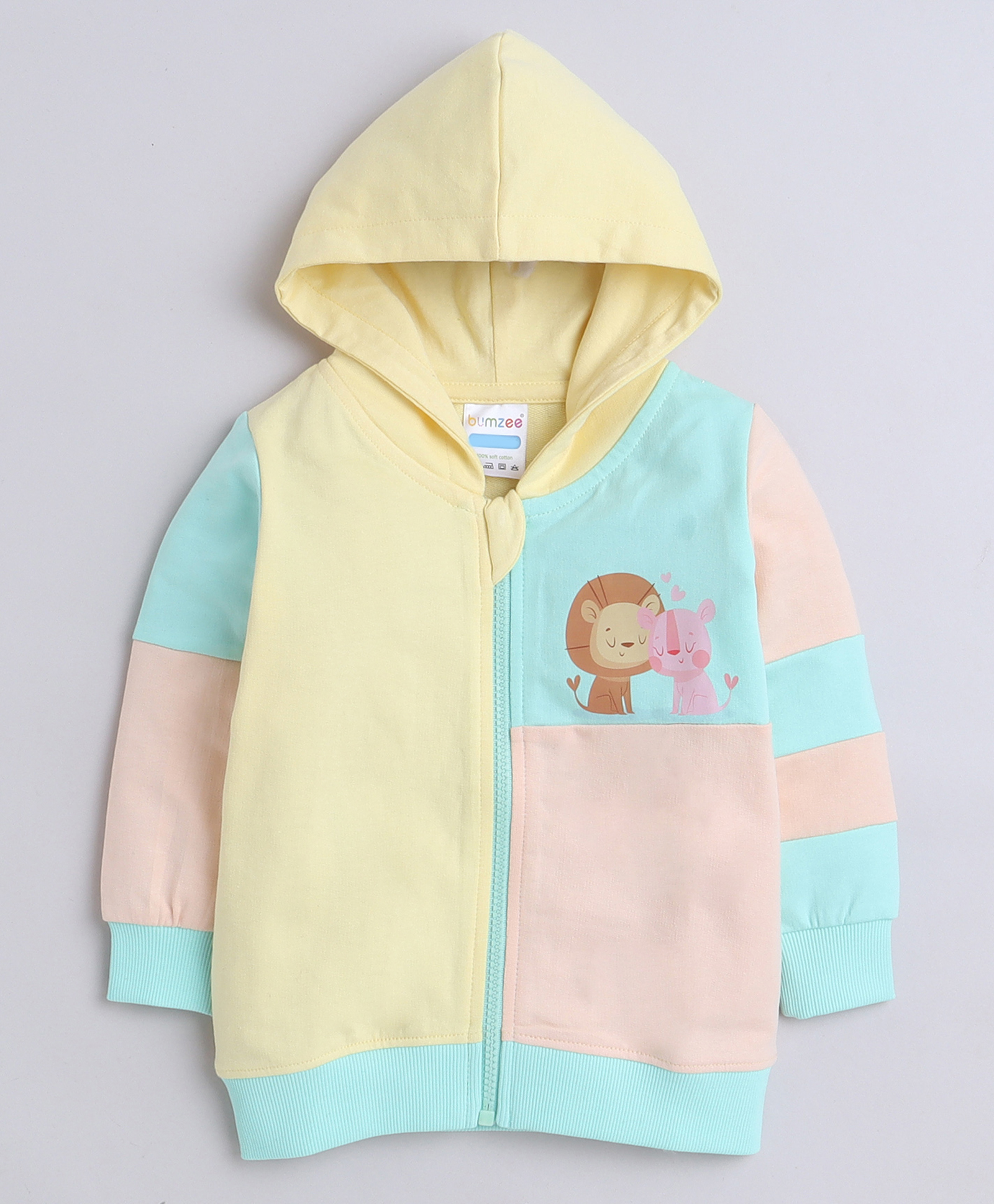 BUMZEE Looper Knit Full Sleeves Lion Printed Hooded Sweat Jacket With Cut & Sew Design - Multicolor-picture-10