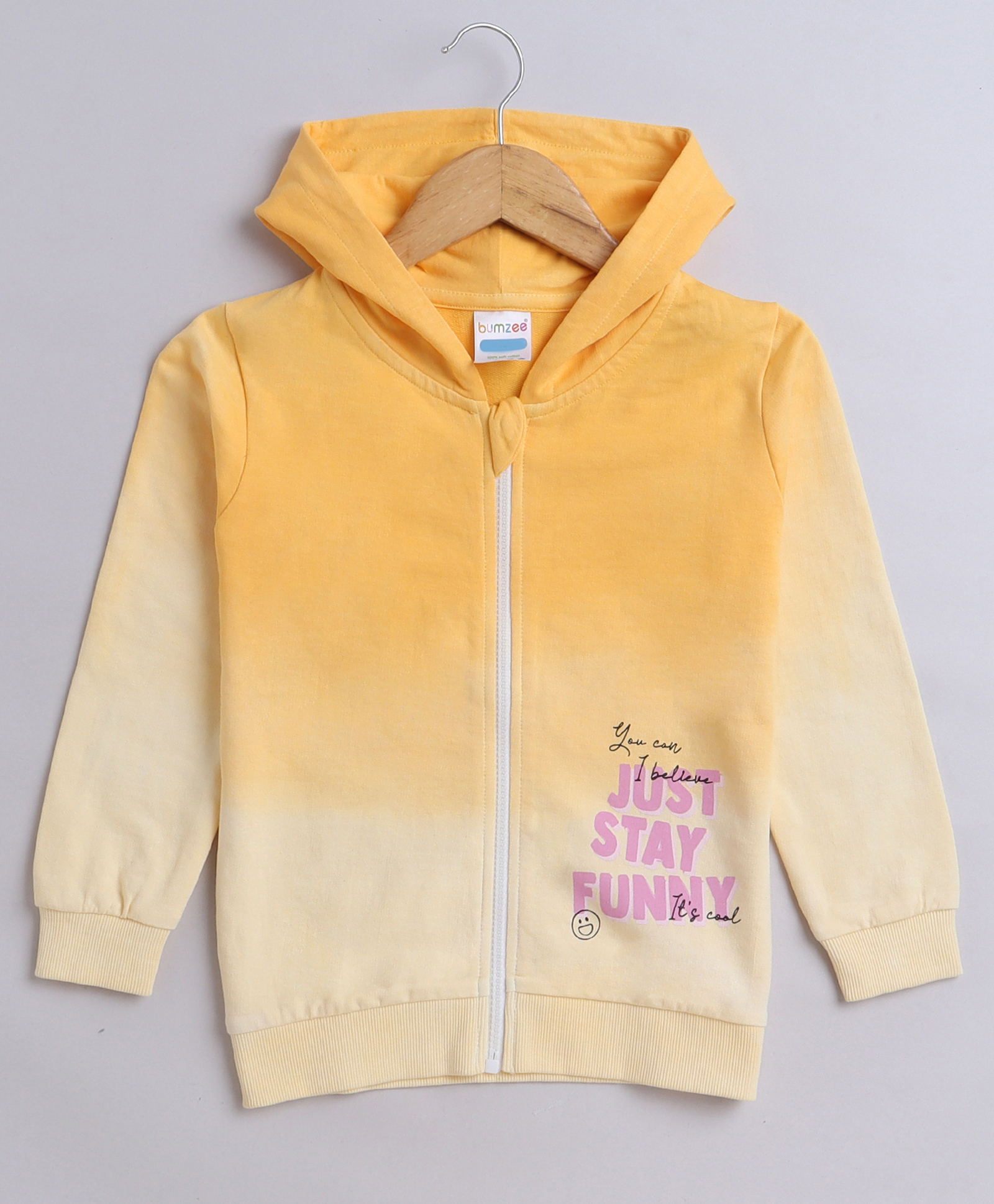 BUMZEE Looper Knit Full Sleeves Text Printed Hooded Sweatjacket - Yellow-picture-26