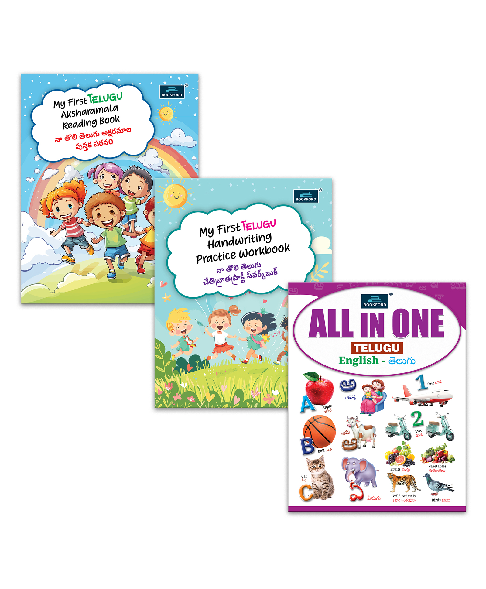 My First Telugu books Set of 3 books Handwriting practice workbook Aksharamala Reading Book All in one telugu english Book for kids-image-33