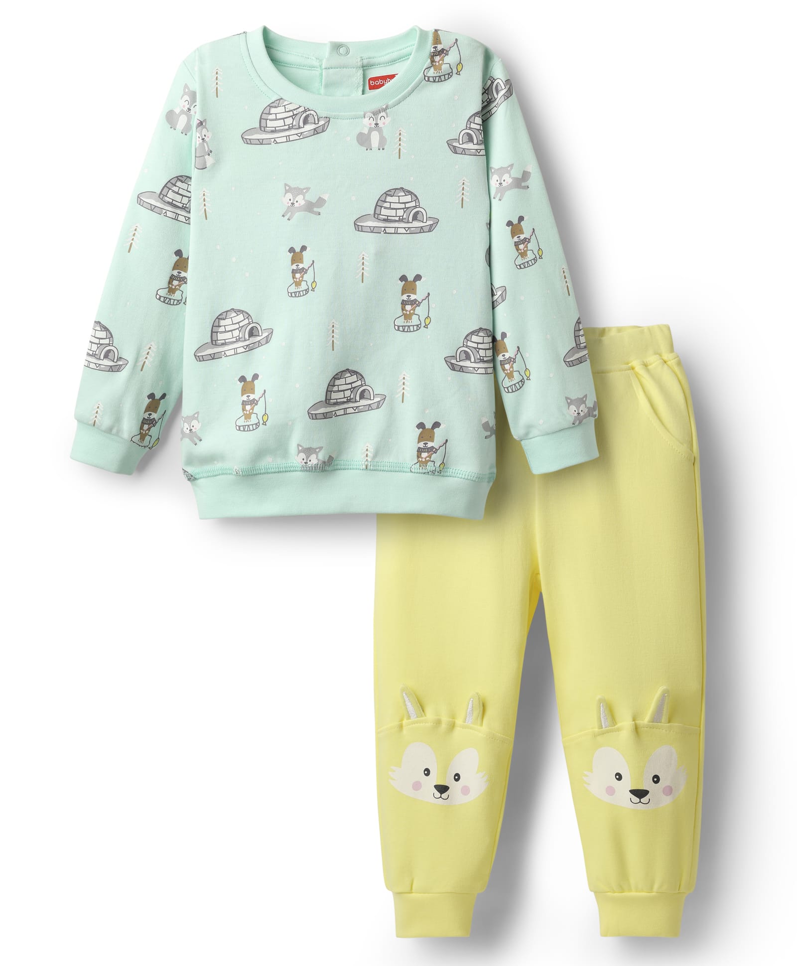 Babyhug Interlock Knit Full Sleeves Top & Pant Set With Animal Print - Light Blue & Yellow-picture-19
